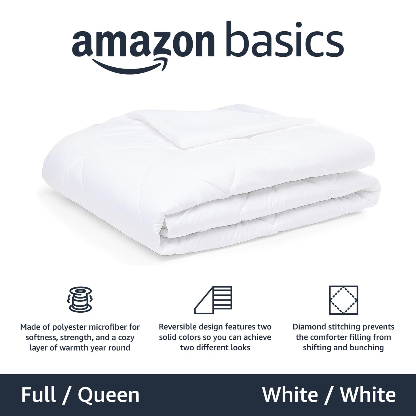 Amazon Basics Comforter Blanket, Reversible, Lightweight Microfiber, Machine Washable, All Season, Full/Queen, Black/Grey