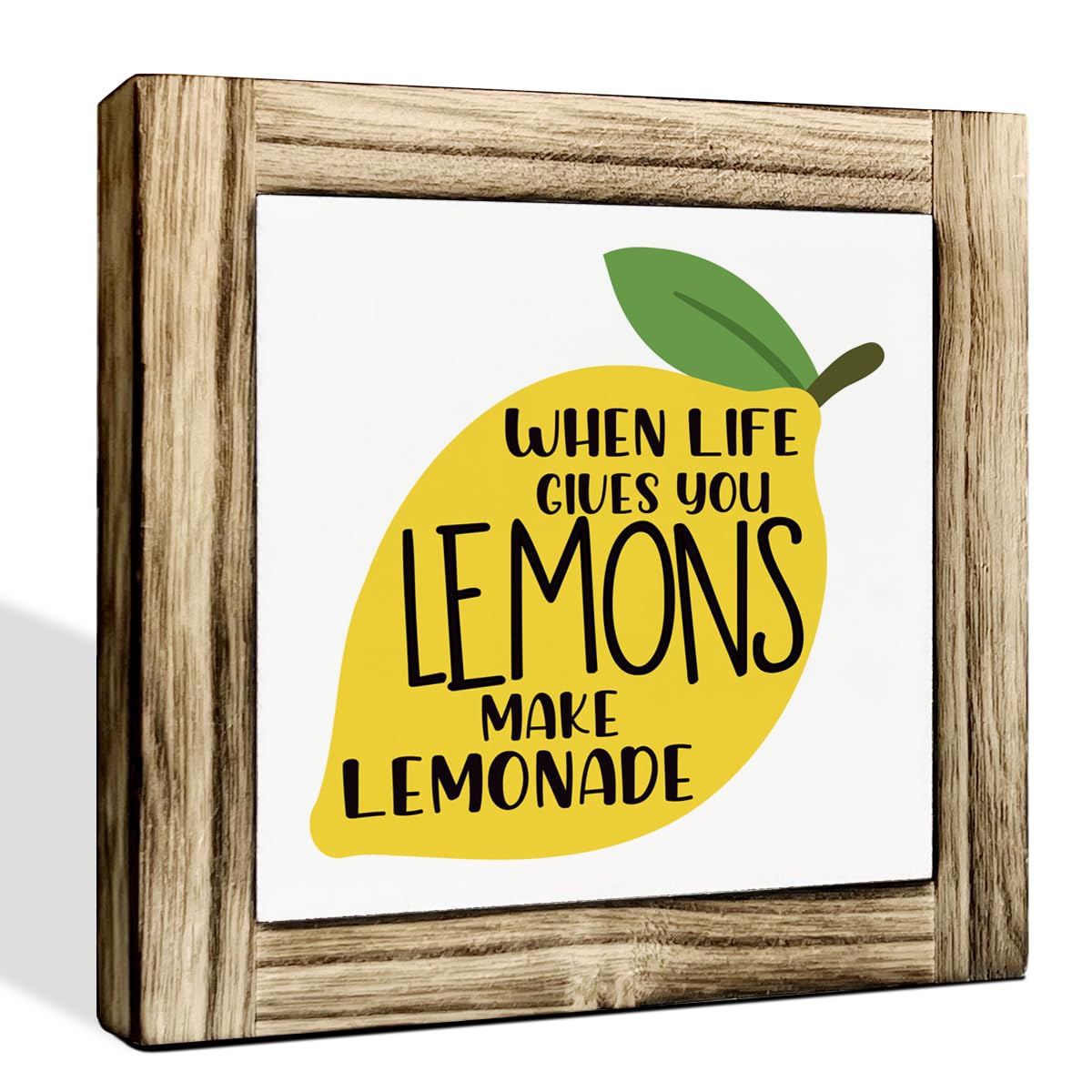 Inspirational Decor Signs, Lemon Summer Decoration, Positive Home Bar Decors, Rustic Kitchen Decors for Shelf, Wood Box Sign Desk Decor, When Life Gives You Lemons Make Lemonade Sign 5.9×5.9inches BST220