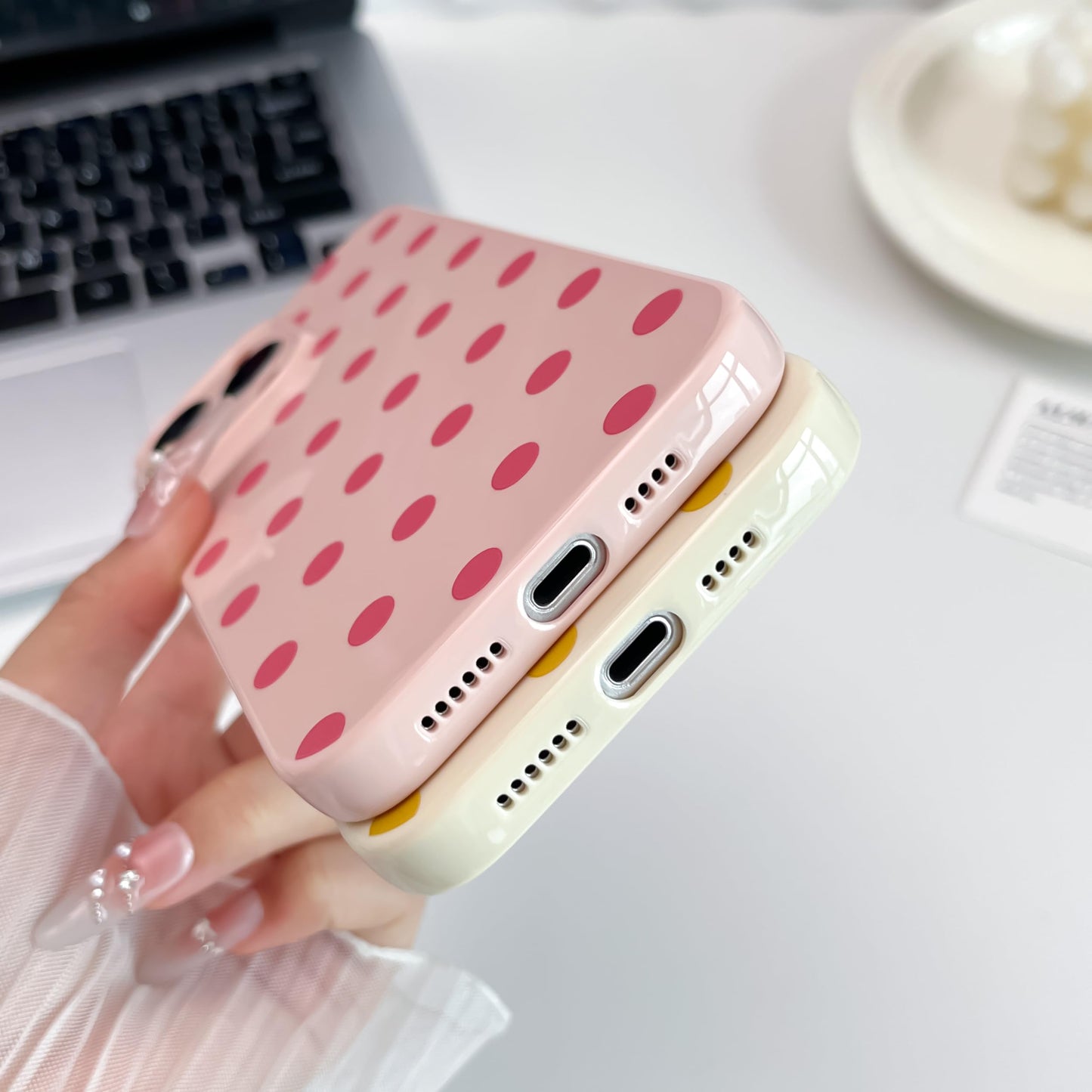 Skyseaco Compatible with iPhone 15 Case Cute Polka Dot Phone Case Soft Slim TPU Shockproof Phone Cover Full Camera Protection for Women Girls - Black WN420