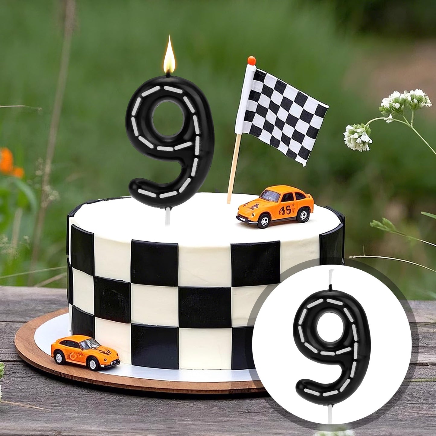 Birthday Number Candles, Black White Numeral Birthday Candles Racing Cars Themed Cake Decoration Cake Topper for Bday Anniversary Wedding (Number 2) BST326L