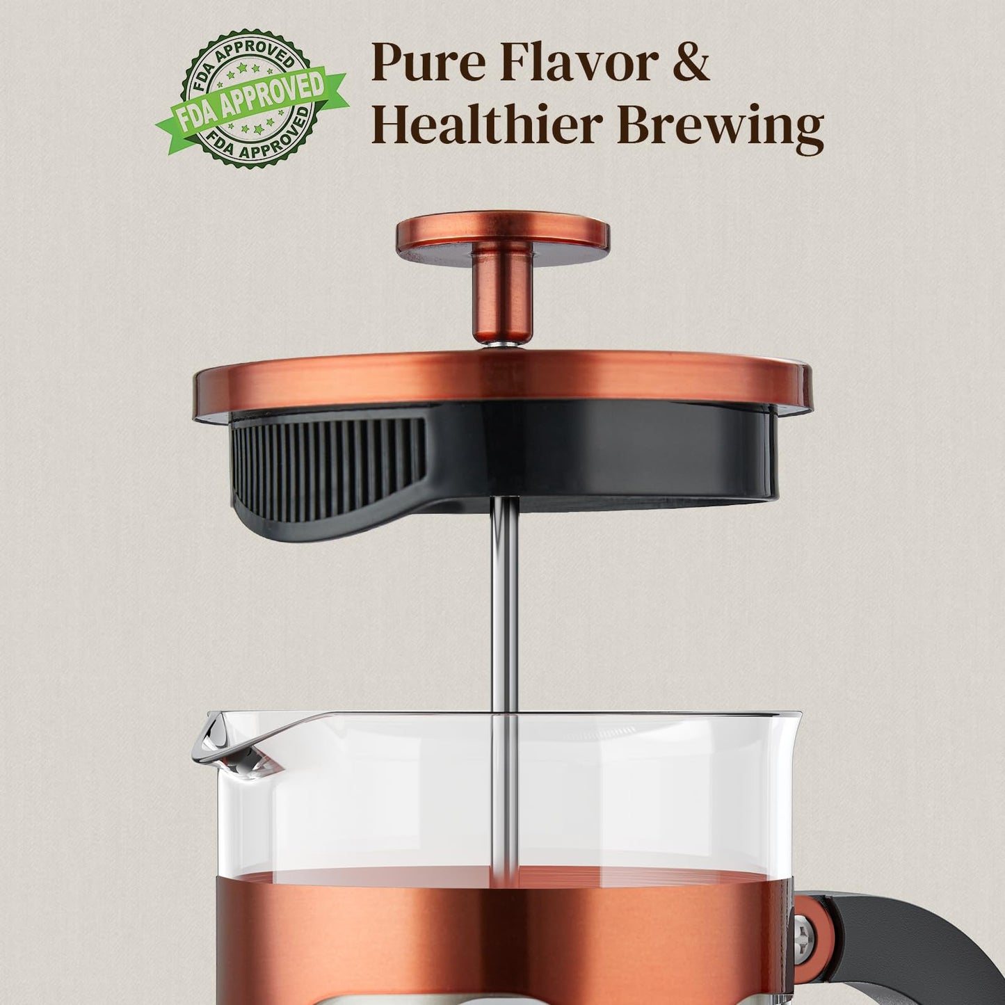 Veken French Press Coffee Maker 34oz, No Plastic Touching Cafe,Thickened Glass Stainless Steel Brewer, Cold Brew Cafetera Tea pot for Kitchen Travel Camping, Gifts, Decor, Bar Accessories, Dark Pewter