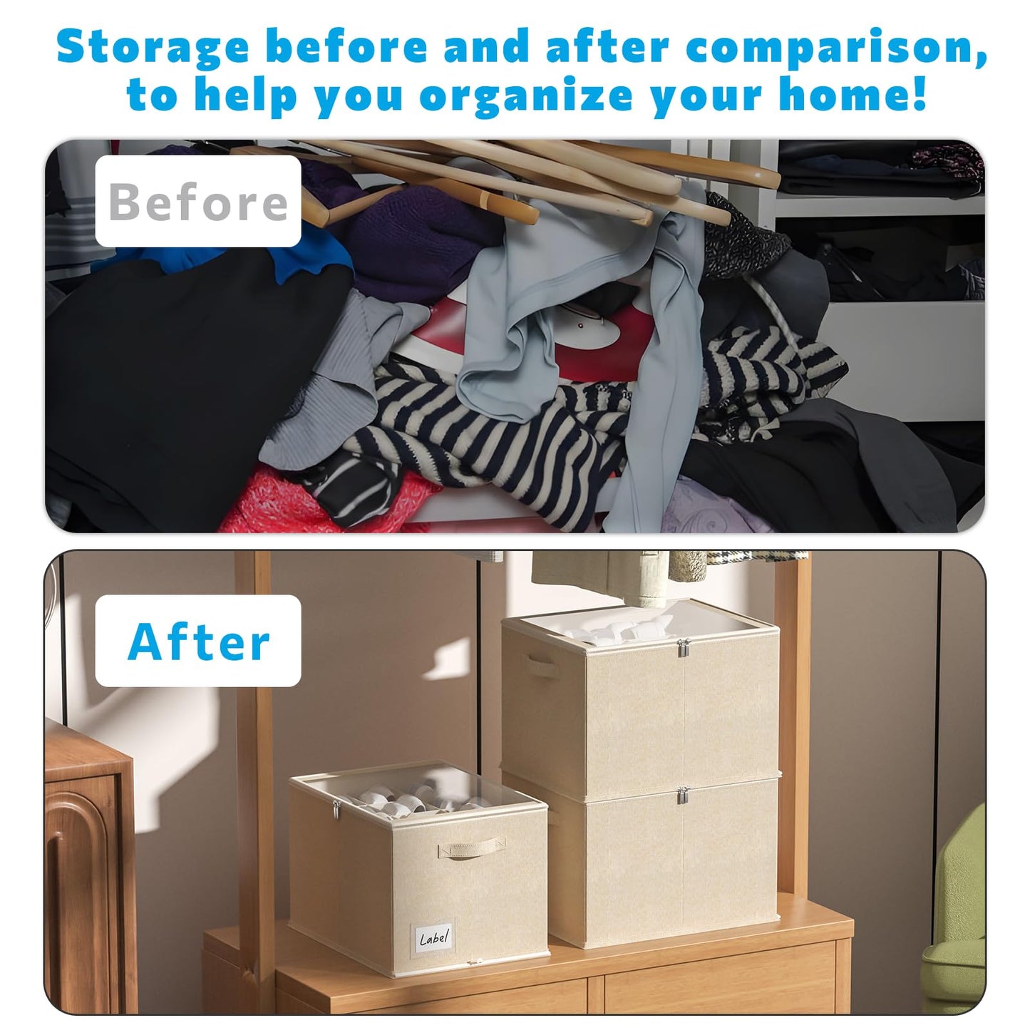 2 Pack Shoe Organizer for Closet - Shoe Storage Bins with Clear Cover, Fabric Shoe Storage Containers with Reinforced Handles, Fits up to 24 Pairs (Black, 16.5 * 12.6 * 12.2in) BST326H