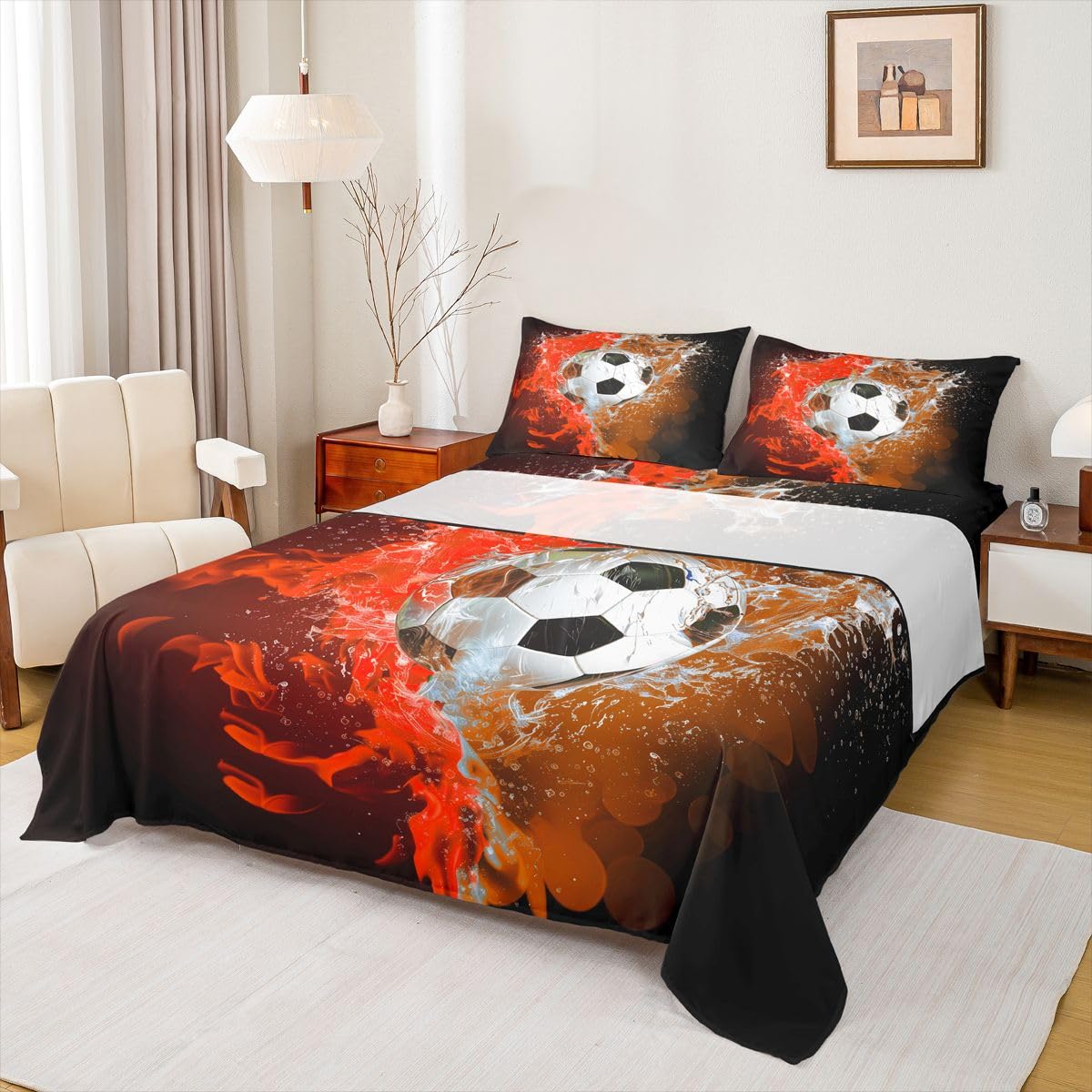 Erosebridal Gridiron Sheet Set Sports Ball Game Sheets Twin for Boys Girls Rugby Competition Game Bed Sheets Set, Football Themed Bedding Set with 1 Pillowcase BST326H