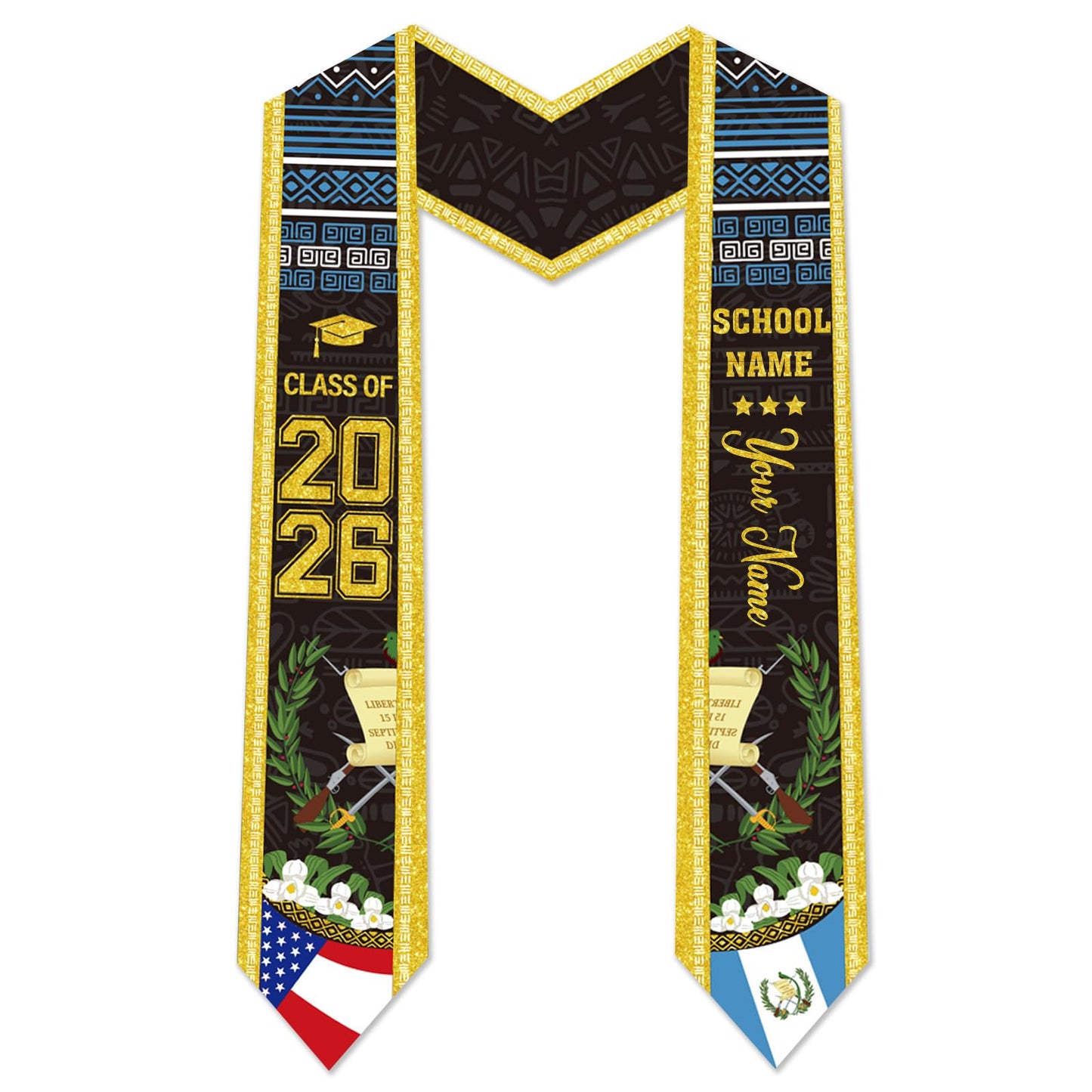 Dazoratix Filipino Graduation Stole 2026 - Philippines American Flag Sash Personalized Custom Glitter Iron on Letters Patches DIY Customize Transfer Stickers for Senior Student School Grad Decorations BST326L