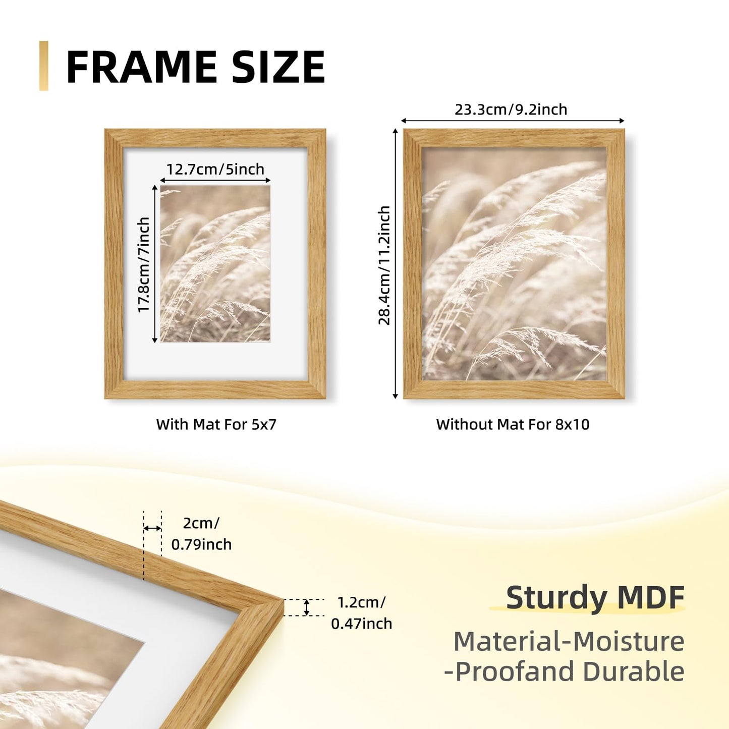 YESKAY 8x10 Picture Frame Set of 9, Display Pictures 5x7 with Mat or 8 x 10 Without Mat, Multi Photo Frames for Wall Mounting or Table Top Display, Blue BST326H