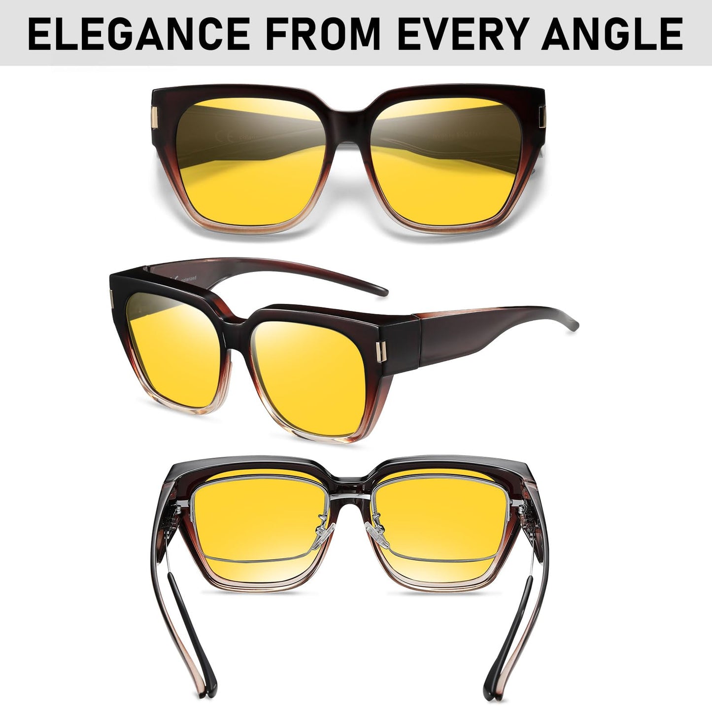 HAOLOTA Night Vision Driving Glasses Fit Over Glasses for Women Men, Anti Glare Polarized Nighttime Yellow Lens WN420