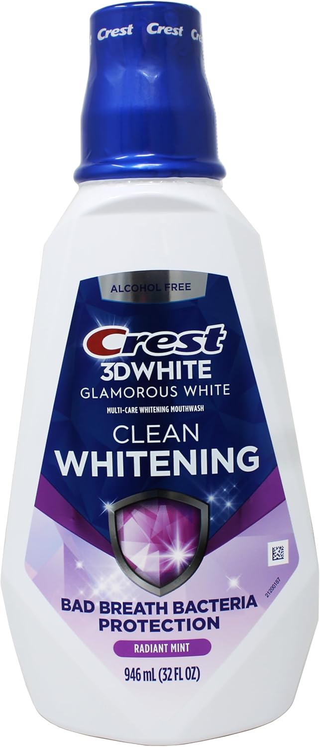 Crest 3D White Glamorous White Mouthwash, Alcohol Free Multi-Care Whitening Mouthwash, Arctic Mint, 32 fl oz (946 mL)
