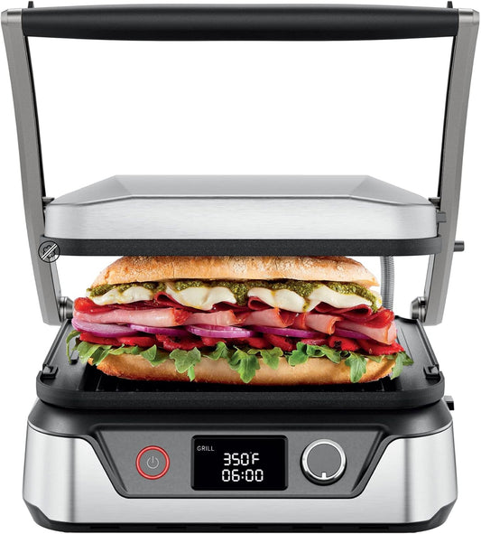 Chefman Panini Press Grill and Gourmet Sandwich Maker Non-Stick Coated Plates, Opens 180 Degrees to Fit Any Type or Size of Food, Stainless Steel Surface and Removable Drip Tray, 4 Slice, Black