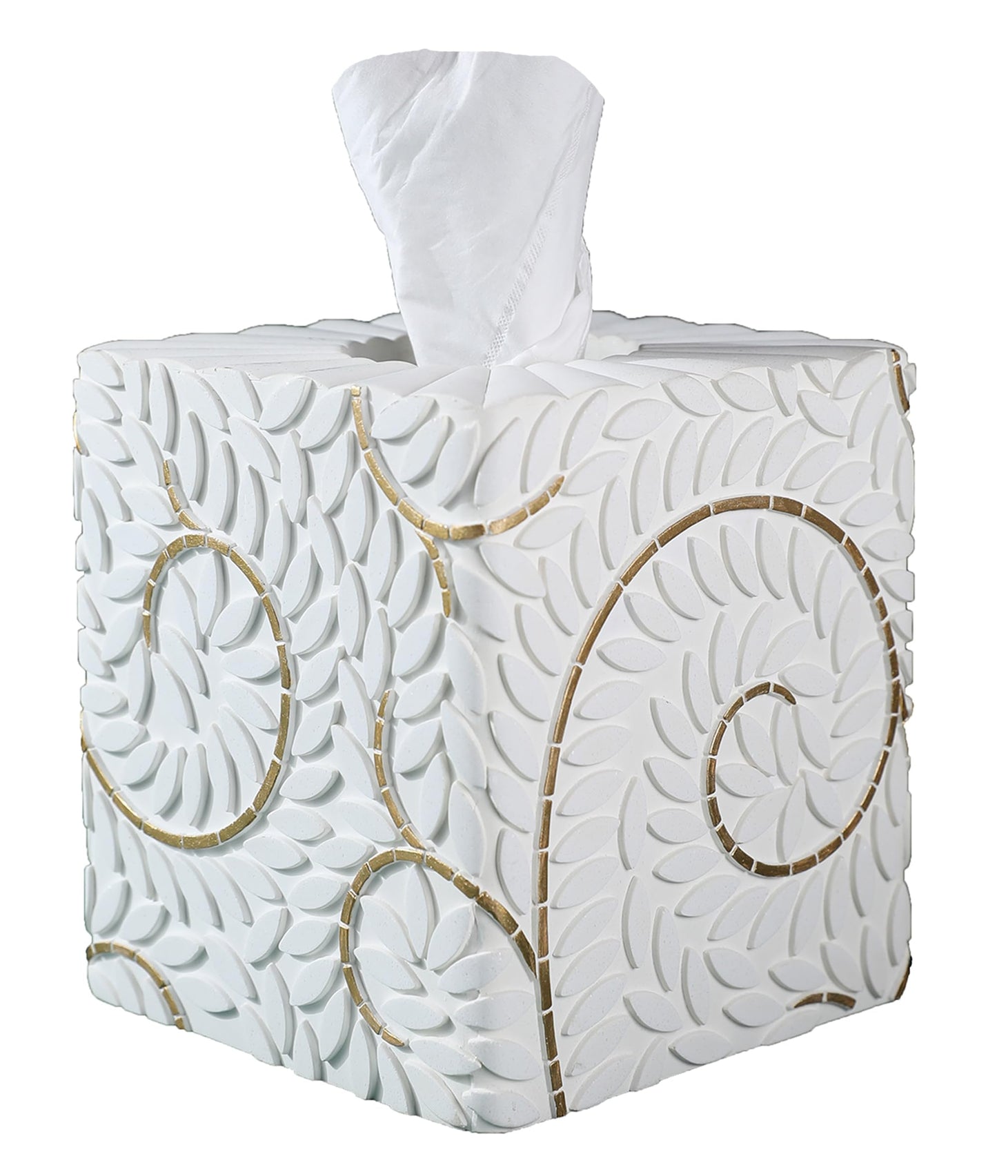 Square Tissue Box Cover Decorative Kleenex Box Holder for Bathroom & Living Room with Handcrafted Texture (colla Gold) BST220
