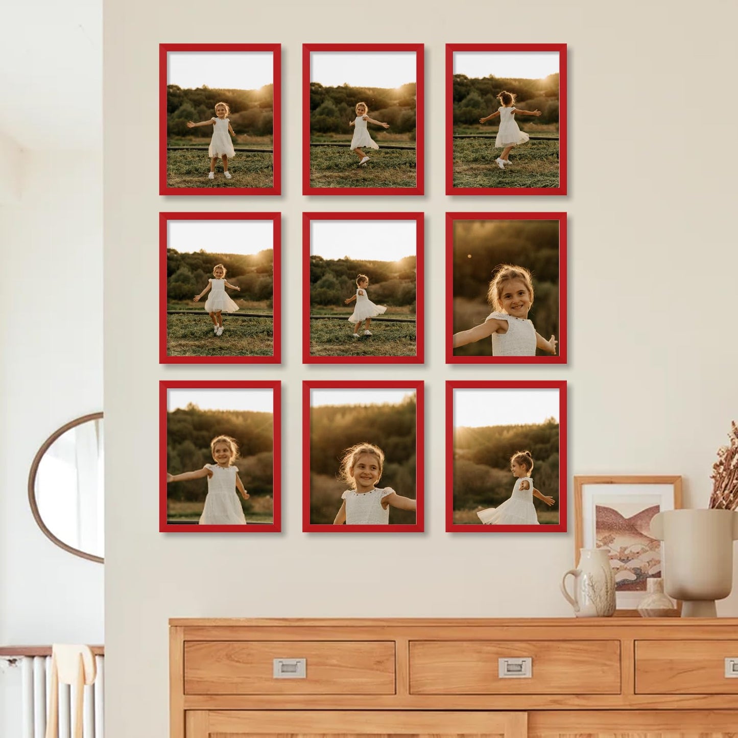 YESKAY 8x10 Picture Frame Set of 9, Display Pictures 5x7 with Mat or 8 x 10 Without Mat, Multi Photo Frames for Wall Mounting or Table Top Display, Blue BST326H