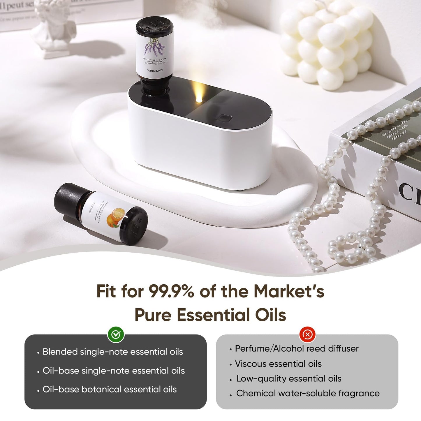 Lecdura Waterless Diffuser for Essential Oil, Battery Operated Scent Air Aromatherapy Diffuser, Mini Aroma Diffusers with 3 Intermittent Mist Modes, Cycle Start for Home Office Bedroom - Rose Gold