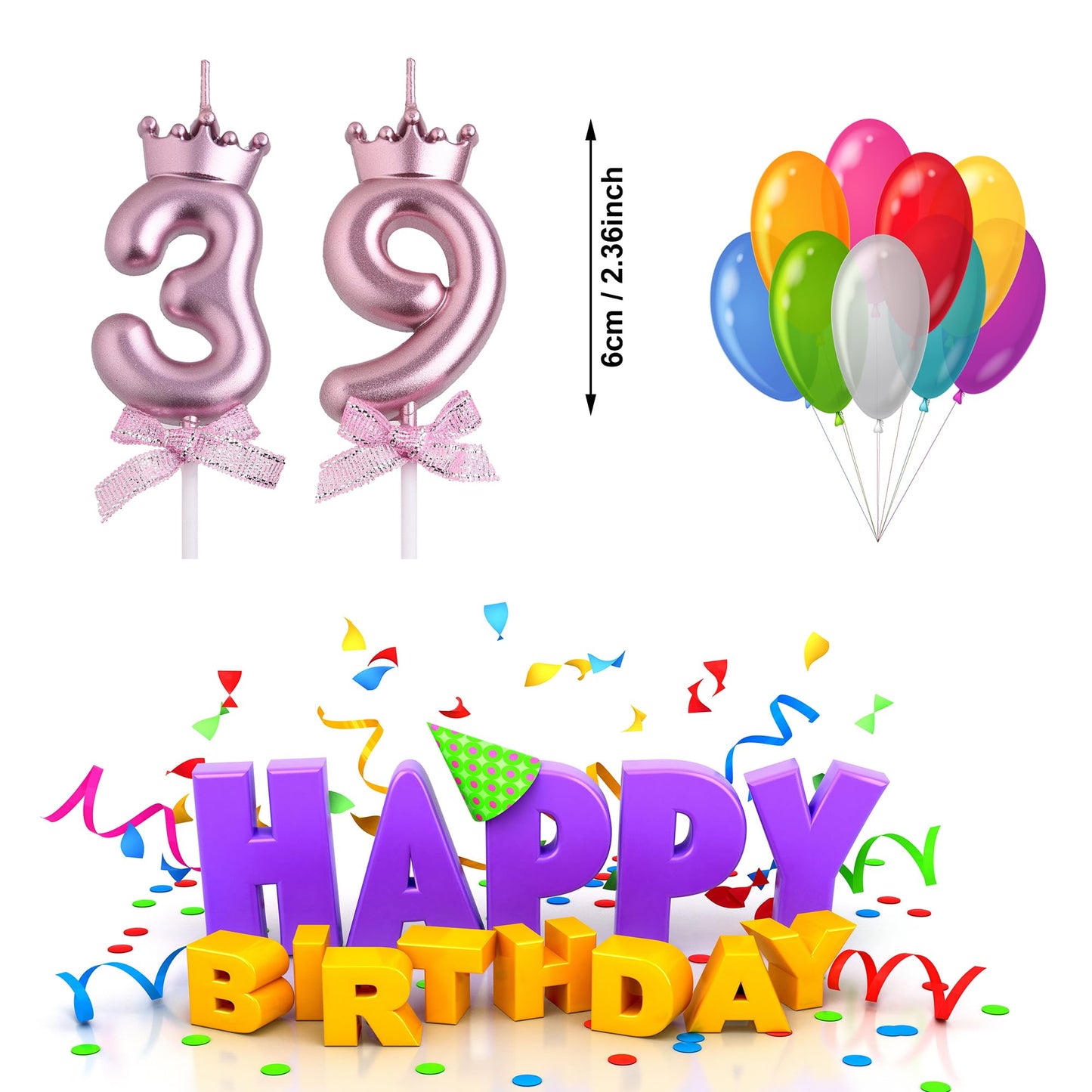 39th 93rd Birthday Candles, Red 93 39 Year Old Number Birthday Candles, Happy Birthday Party Cake Topper Decoration Gifts for Women Men BST220