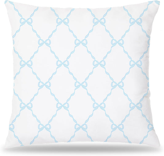 Blue Coquette Bow Pillow Covers 18x18 Double-Sided, Coquette Room Decor,Coquette Stuff, Bow Room Decor， Girly Bedroom Decor BST326L
