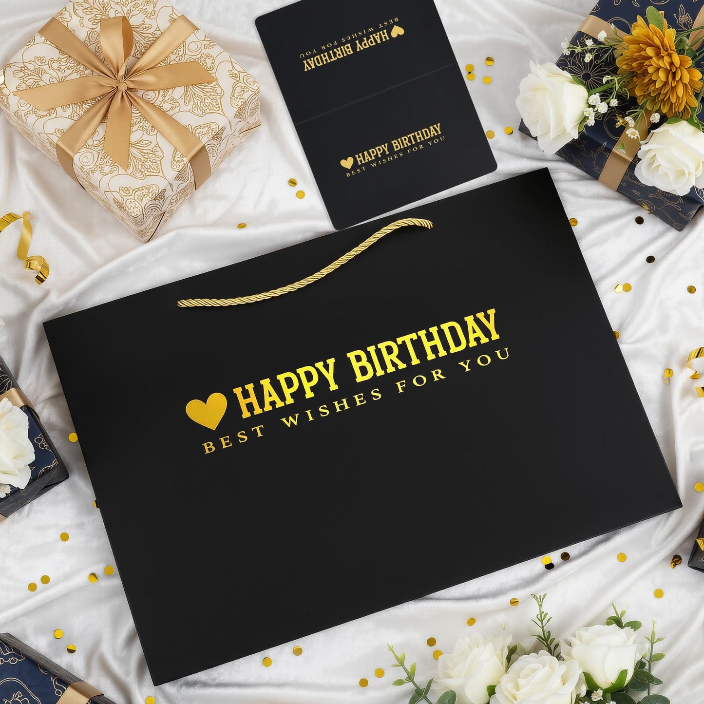 Kecorax Birthday Gift Bag for Women, 14" Large Birthday Bags Set for Girls with Tissue Paper, Card and Ribbons, Suitable for Birthday-themed Parties BST220