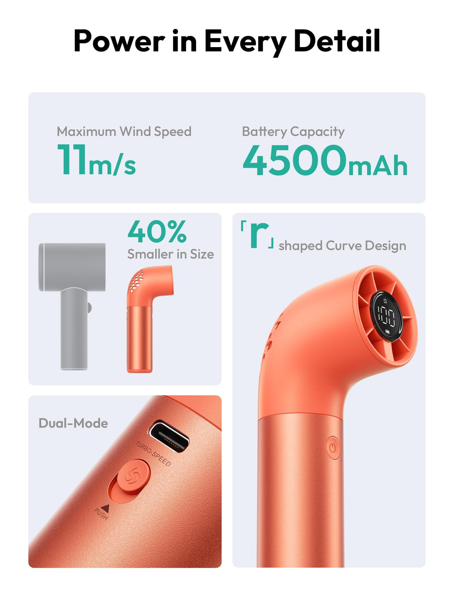 Aecooly Portable Handheld Fan, Powerful Turbo Air Tube Fan, 19000 RPM High Speed Aero Pro, 15H Max Cooling Time, 6 Speeds Aluminum Case, Mini Pocket Design, for Travel Beach Outdoor Activities -Blue WN420