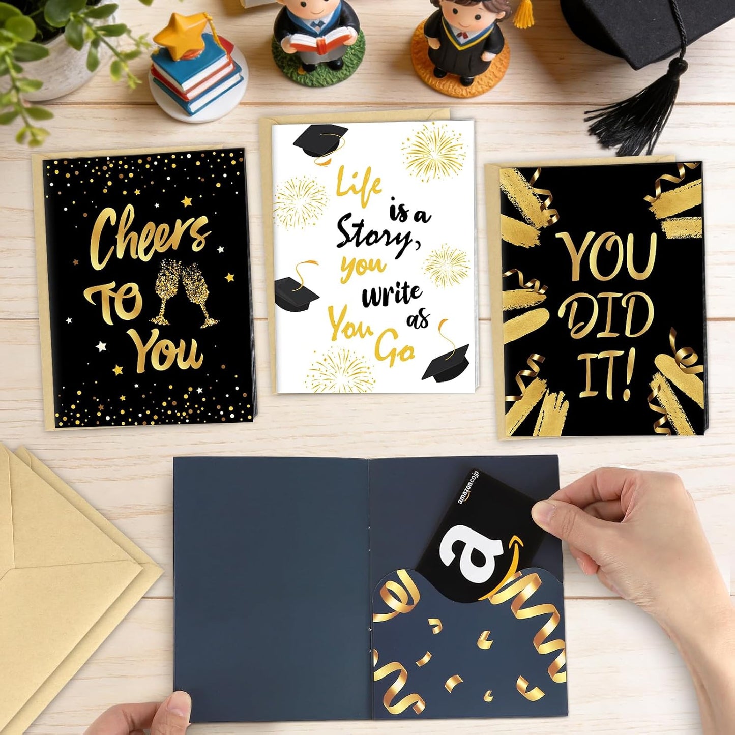 4 Sets Graduation Gift Card Book, Congrats Grad Money Holder Cards with Envelopes, Graduation Gift Card Booklet Organizer for Class of 2026, Students, Friends BST326L