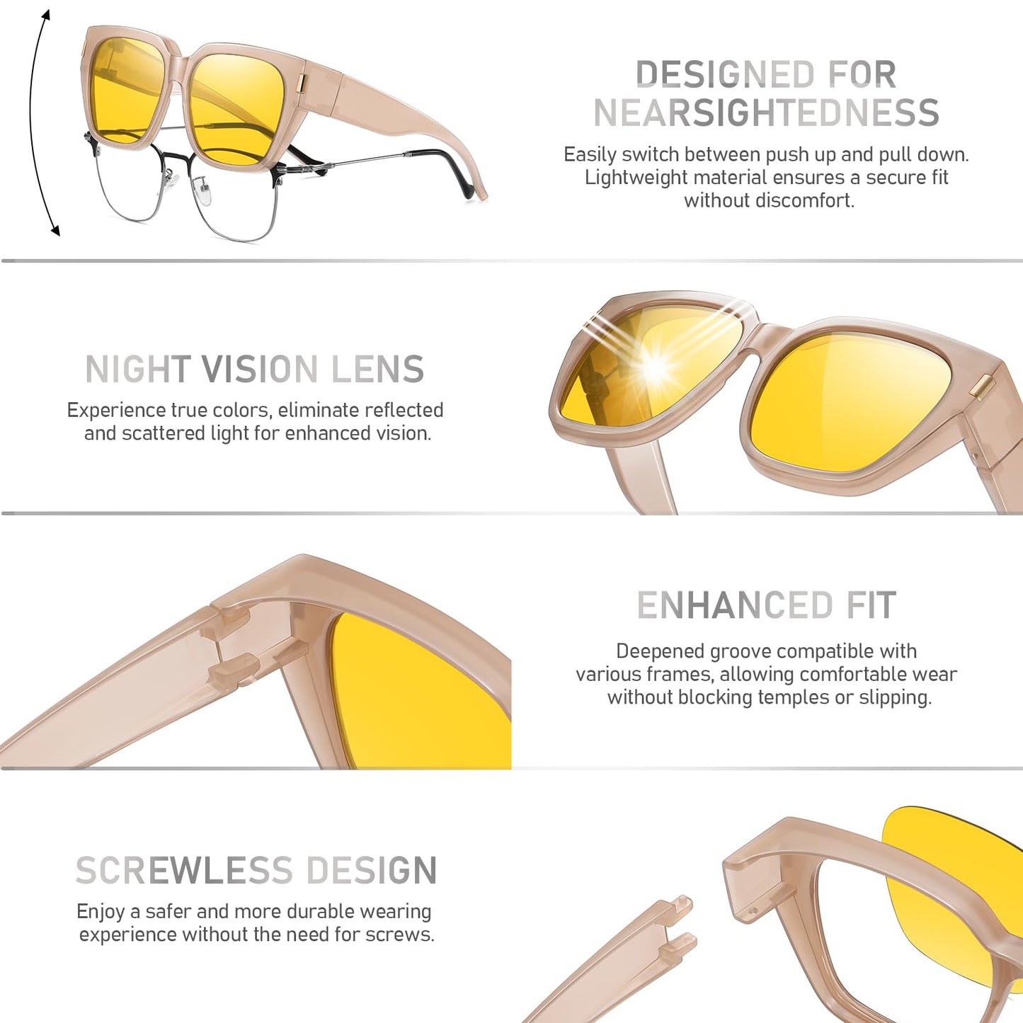 HAOLOTA Night Vision Driving Glasses Fit Over Glasses for Women Men, Anti Glare Polarized Nighttime Yellow Lens WN420