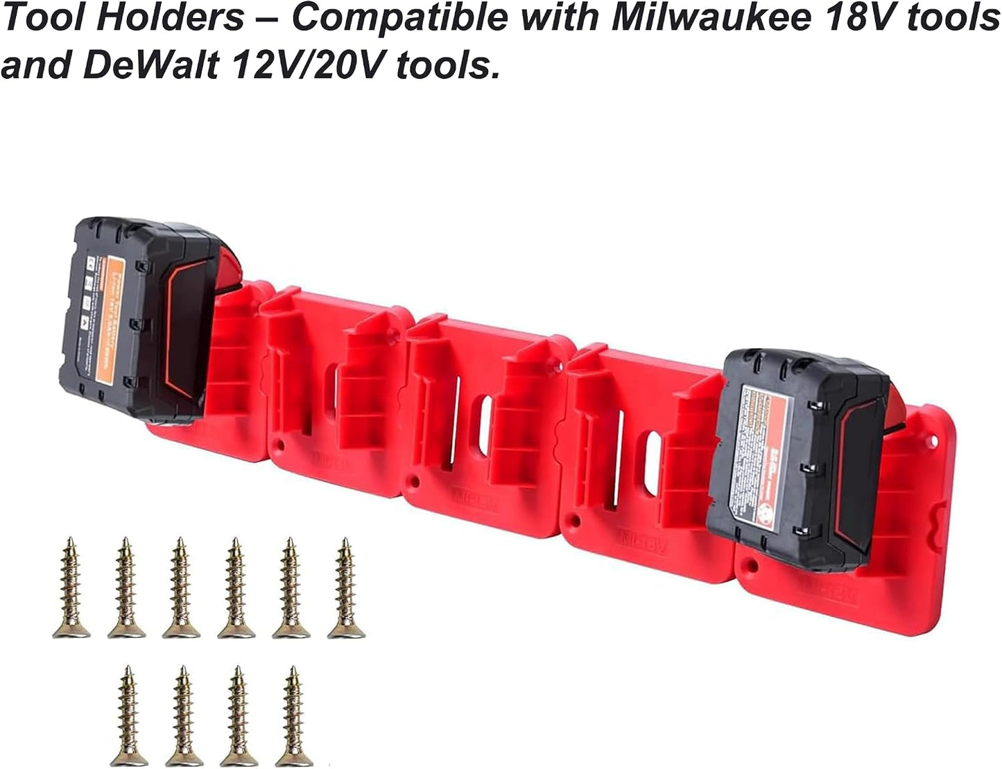 Wall Mount Battery Holder for 18V Tool Battery, 5 Pack Heavy Duty Dock Mounting Bracket with 10 Screws, Garage Workshop Storage Organizer (5 Packs, w/10 Screws, No Battery) WN420