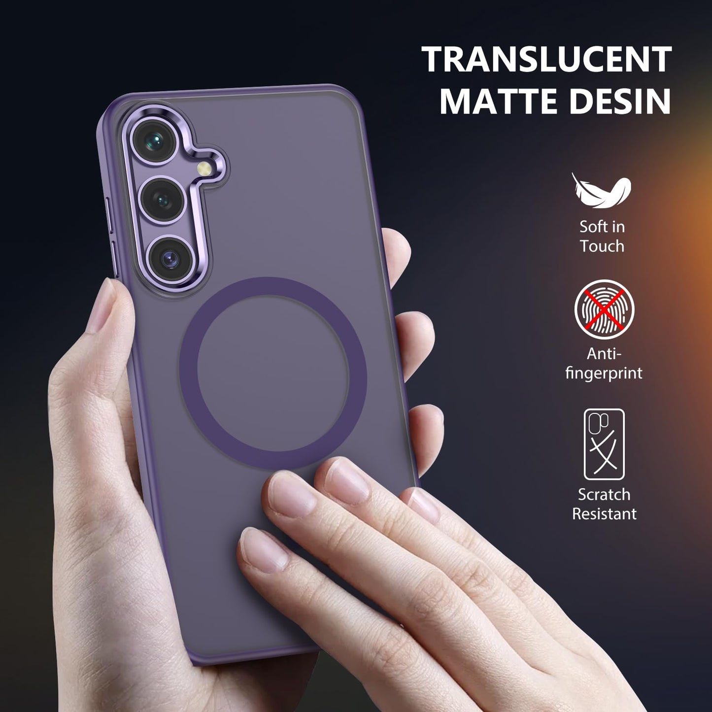 MATEPROX Magnetic Design for Samsung Galaxy S24 Plus Case, Stylish Slim an-ti Yellow Translucent Matte Shockproof Protective Cover for S 24+ 6.7'' 2024-Titanium Gray WN420