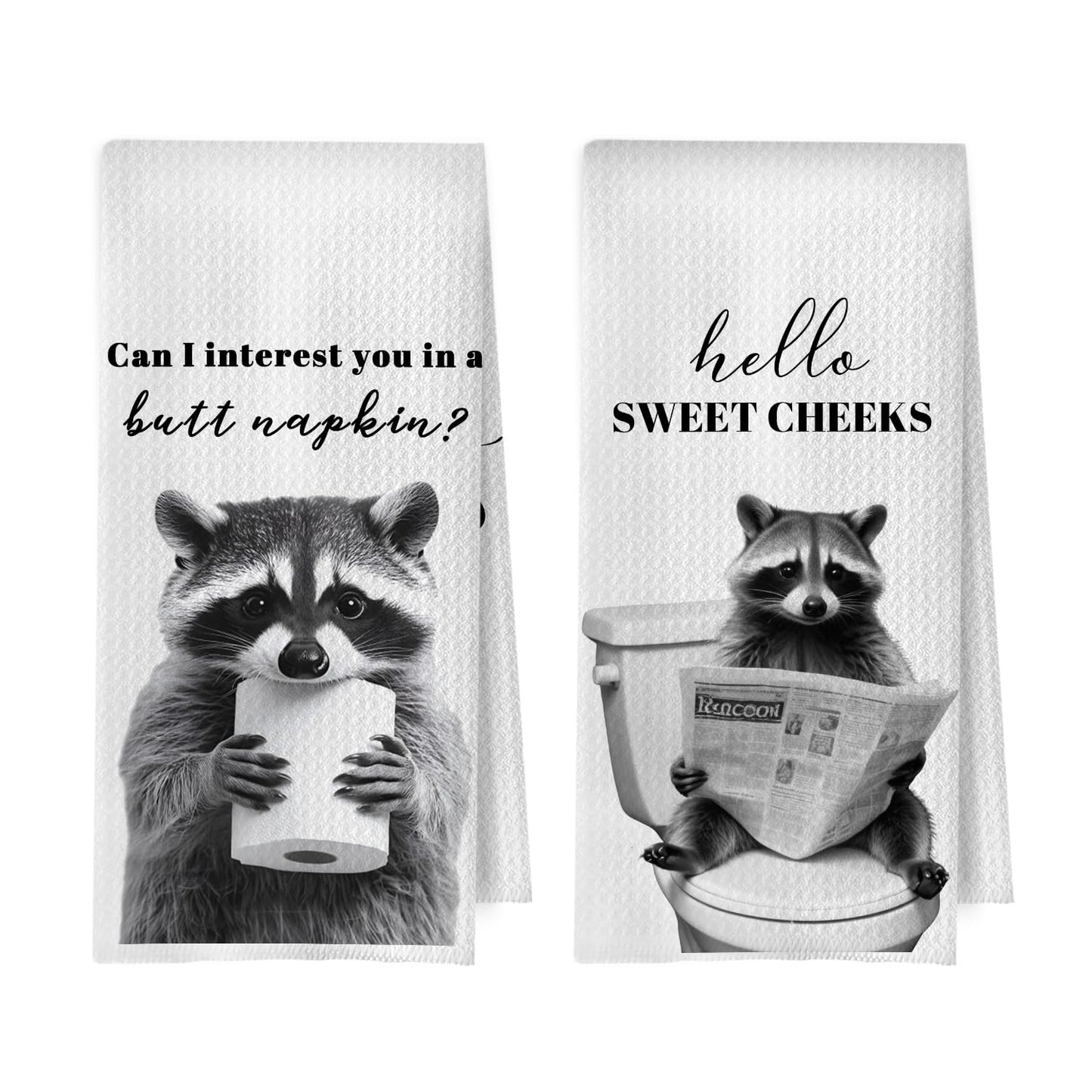 Raccoon Gifts Bathroom Towels Set - Raccoon Gifts Decorative Hand Towels, Hello Sweet Cheeks Bathroom Decor, 16x24 Inches Set of 2 BST220