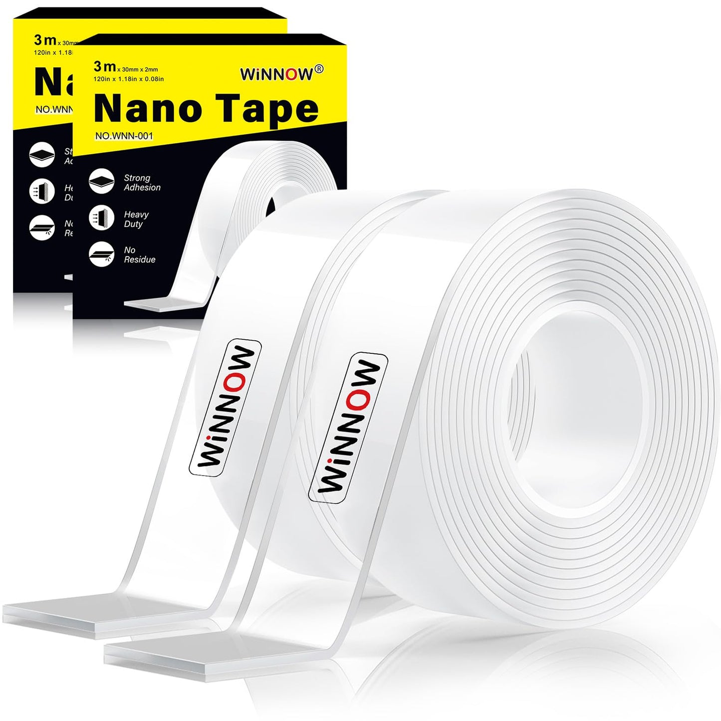 Double Sided Heavy Duty Extra Strong Adhesive Tape -Indoor/Outdoor General Purpose Nano Tape for securing Picture Frames, Carpets. - Reusable and Without Leaving Adhesive Marks (2 Pack) WN420