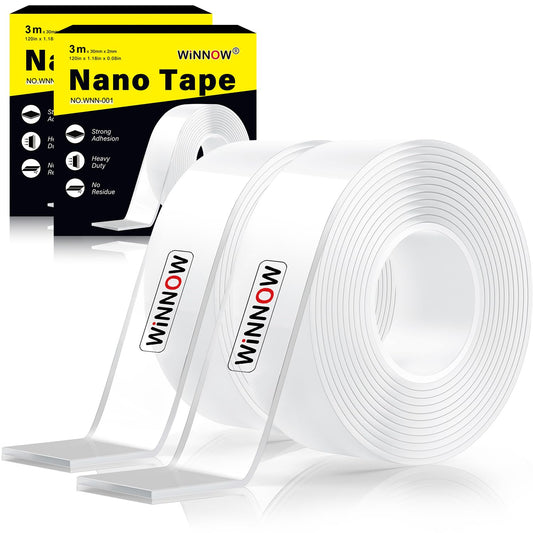 Double Sided Heavy Duty Extra Strong Adhesive Tape -Indoor/Outdoor General Purpose Nano Tape for securing Picture Frames, Carpets. - Reusable and Without Leaving Adhesive Marks (2 Pack) WN420