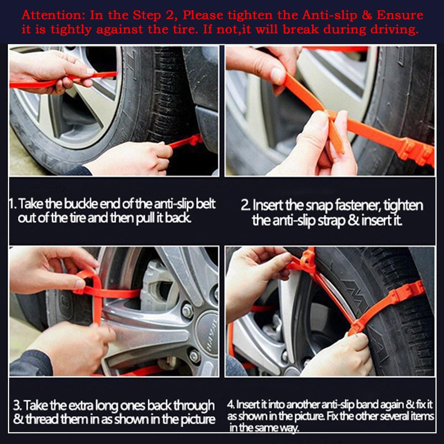 20pack Snow Tire Chains Reusable Anti-Skid Car Winter Wheels Chain Universal Cable Tire Belts, Red Non-Slip Zip Tie Tires Chain Emergency for Auto Pickup Trucks Suv WN420