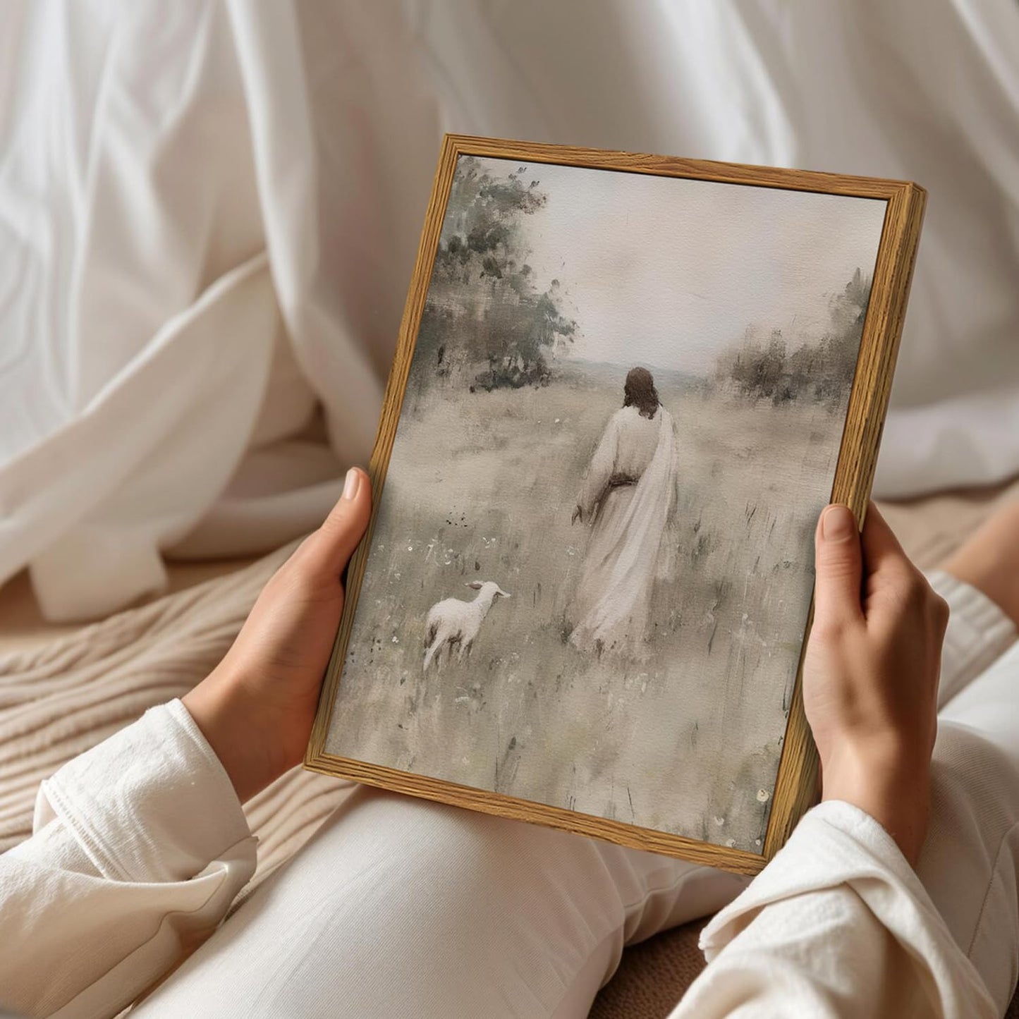 Framed 3D Textured Jesus Embracing Woman Wall Art, Jesus Hugging Woman Wall Decor Hand Drawn Sandstone Religious Christian Bible Painting Pictures for Bedroom Living Prayer Room 12x16 in Wood Framed BST202