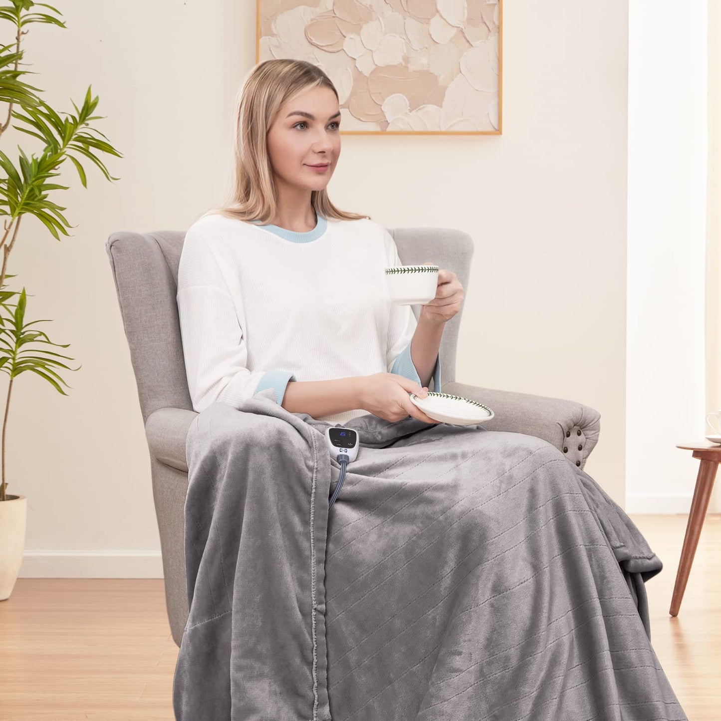 Sealy Heated Electric Blanket Queen Size, Flannel Electric Blanket with 10 Heating Levels & 1-12 Hours Auto Shut Off, Fast Heating Warming Blanket, Machine Washable, Grey, 84 x 90 Inch