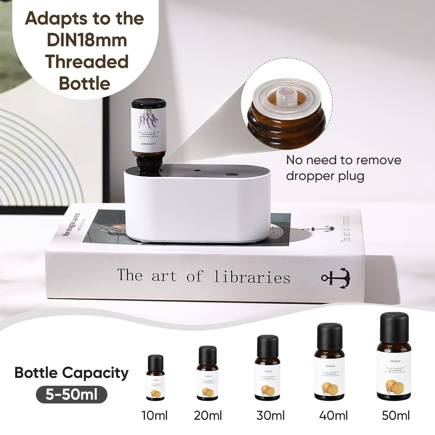 Lecdura Waterless Diffuser for Essential Oil, Battery Operated Scent Air Aromatherapy Diffuser, Mini Aroma Diffusers with 3 Intermittent Mist Modes, Cycle Start for Home Office Bedroom - Rose Gold