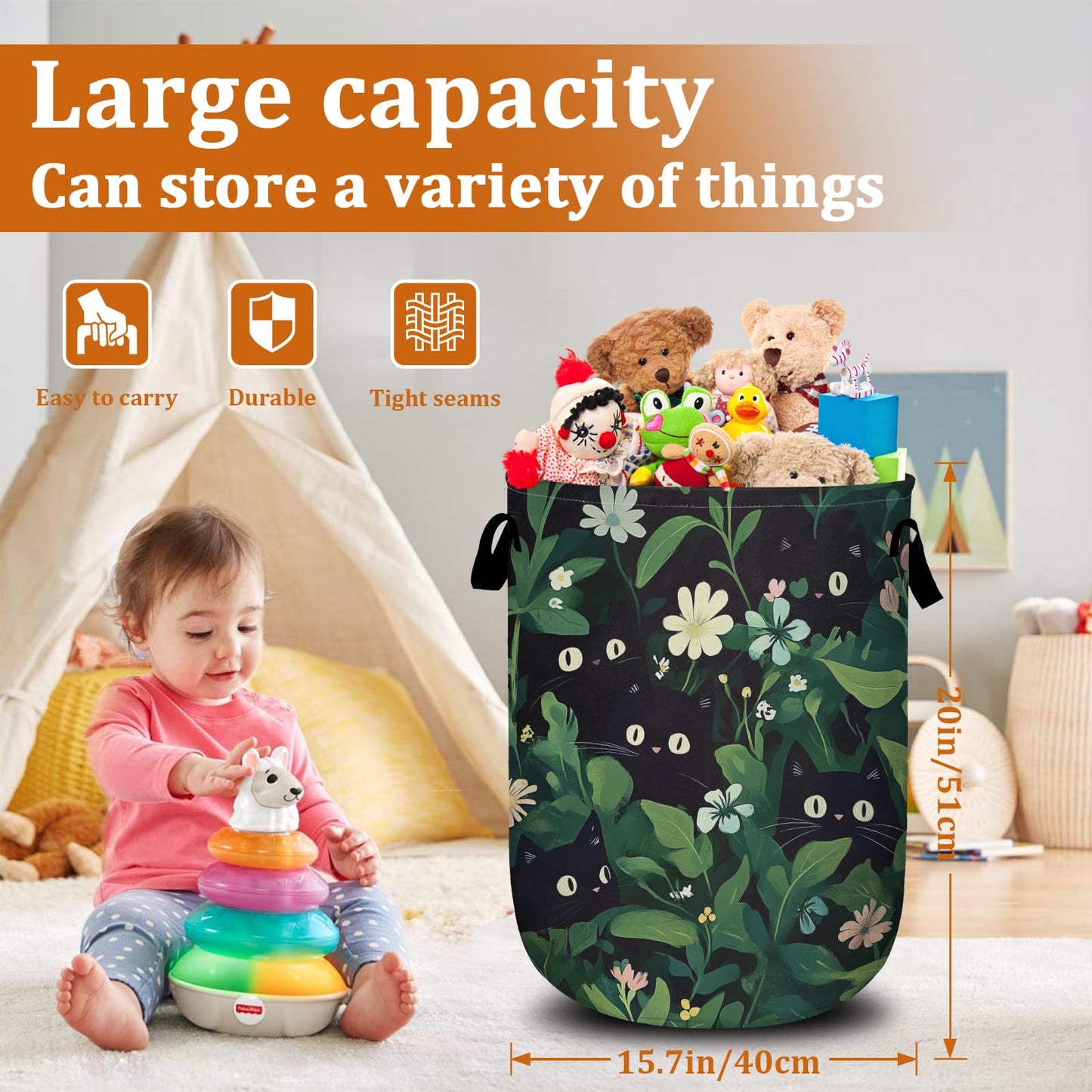 Nature Cow Print Laundry Basket with Sturdy Handles, Cow Skin Collapsible Oxford Cloth Laundry Hamper Organizer Basket for Bathroom Bedroom 15.7x20 Inch BST220