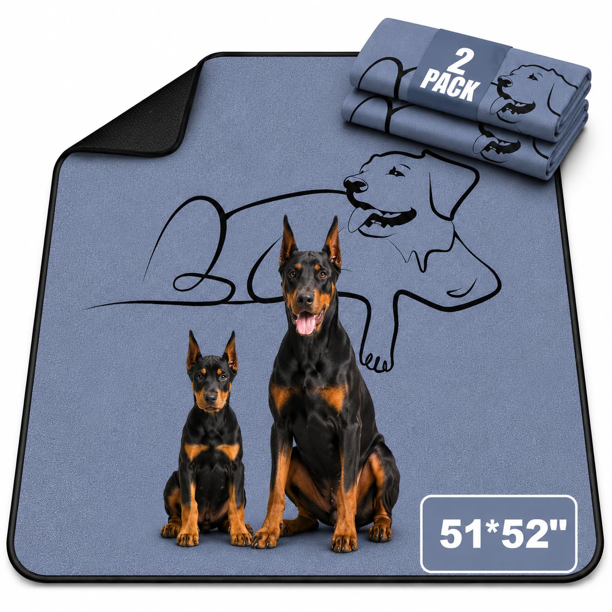 2 Pack Washable Pee Pads for Dogs 24"x24", Reusable Training Puppypads Absorbency Non-Slip & Leak-Proof for Pet Whelping Box Playpen Crate Sofa Bed Floors (Gray)