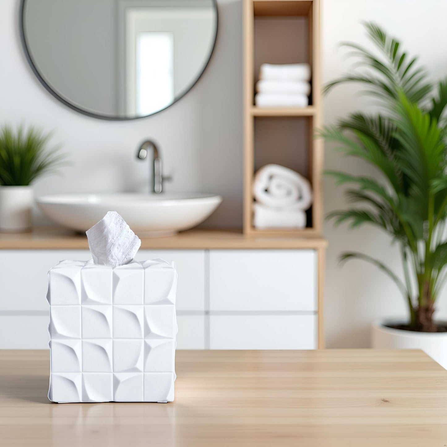 Square Tissue Box Cover Decorative Kleenex Box Holder for Bathroom & Living Room with Handcrafted Texture (colla Gold) BST220