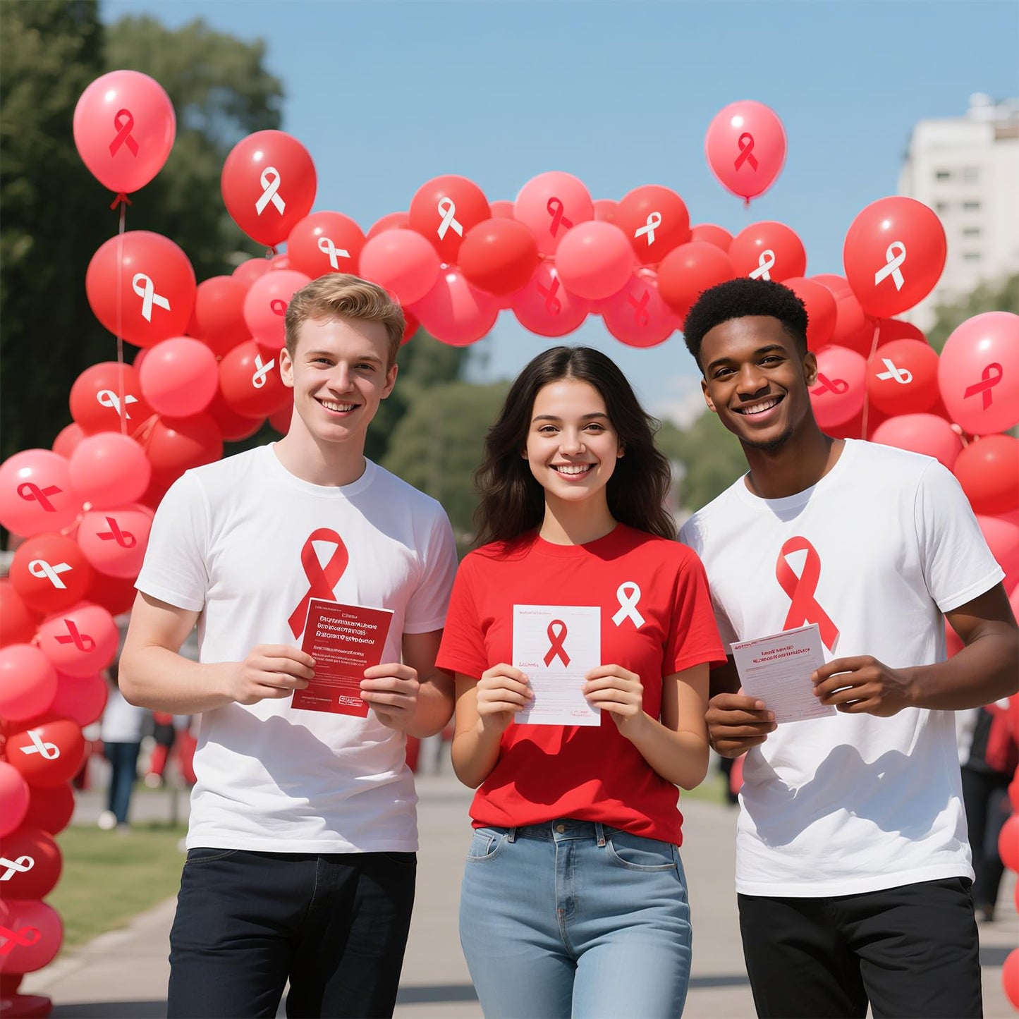 100 Pcs Red Ribbon Awareness Balloons 12 Inch Latex Red White Printed Balloon Arch Kit for Heart Health Fundraisers Community Campaigns Red Ribbon Week School Event Supplies BST220