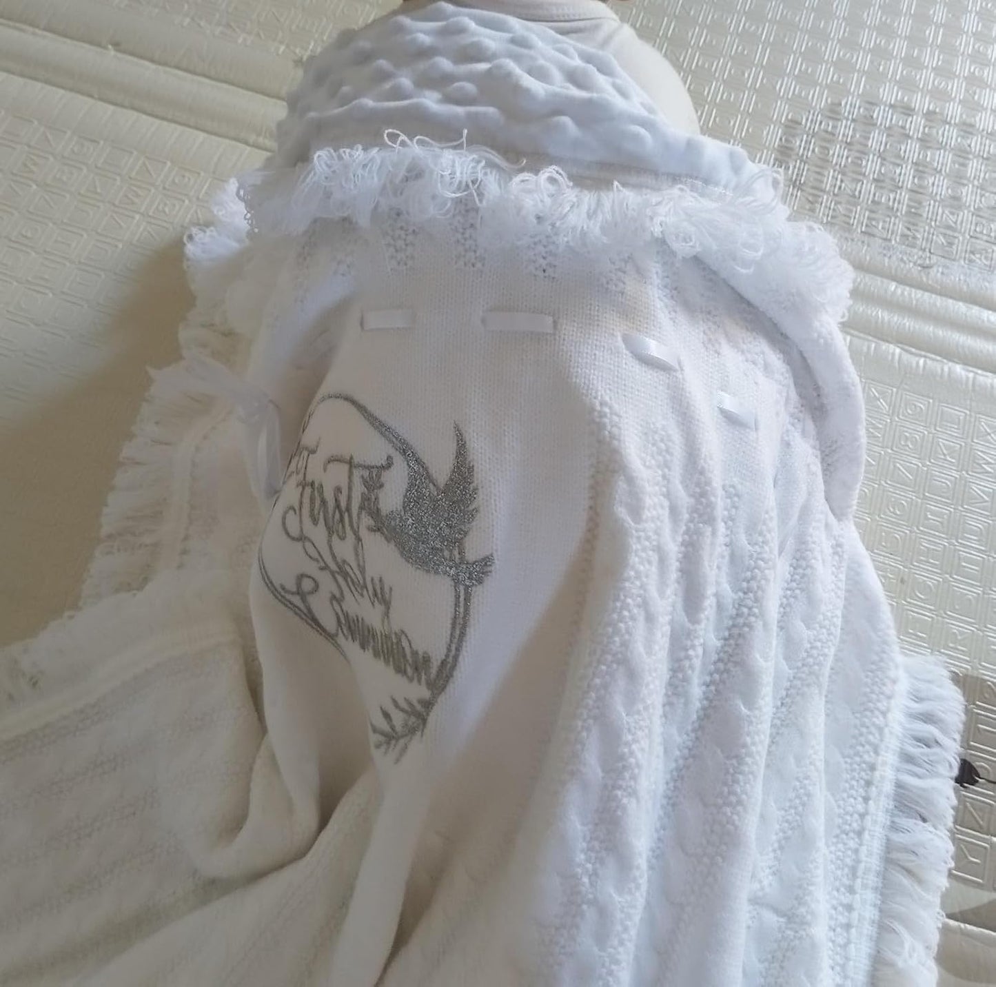 Baby Blanket White Baptism Gifts for Girl Boys First Communion Christening Christian Gifts for Kids White Soft Crochet Knitted Towel BST326H