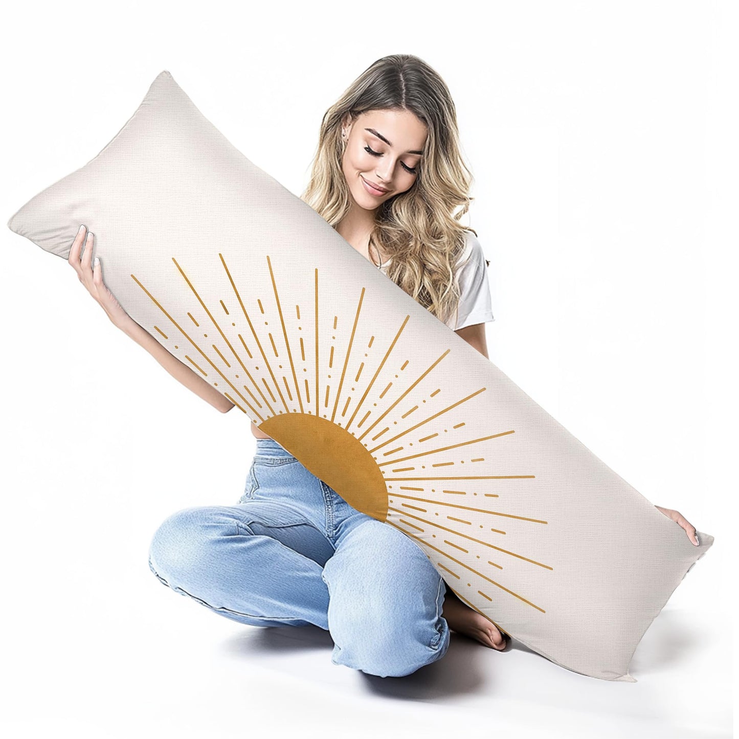 Boho Sun Sunshine 21x54 Body Pillow Cover Case, Modern Neutral Boho Horizontal Sun Sunset Sunrise Decorative Long Hug Pillow Cases for Bed Couch BST220