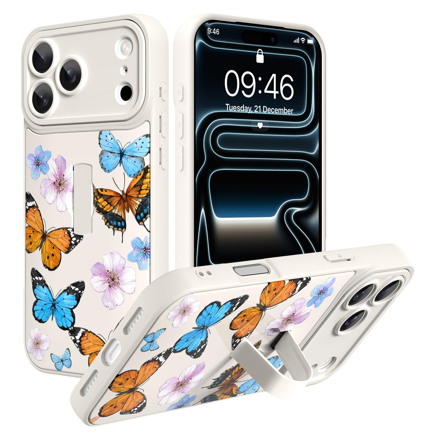 Compatible with iPhone 13 Case, Cute Cheetah Leopard Pattern | Built in Adjustable Wrist Strap Grip Hand Holder Stand Shockproof Kickstand Cover for Women Girls (Black White) WN420