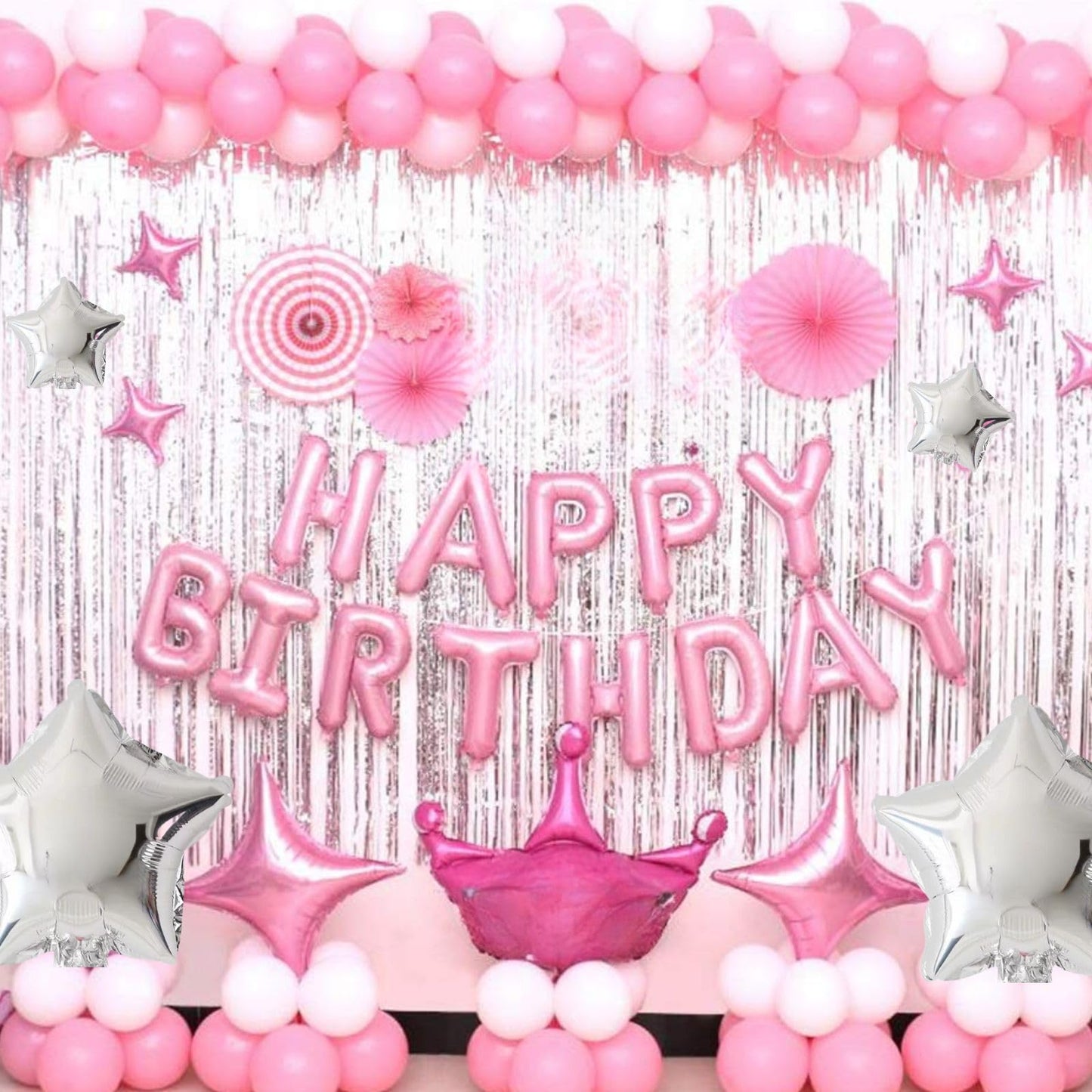 Happy Birthday Balloons Banner, Rainbow Happy Birthday Foil Balloons 16 Inch Foil Letter Balloon with 8 Pcs Gradient Blue Pink Star Balloon for Women Men Boys Girls Birthday Party Decoration WN420