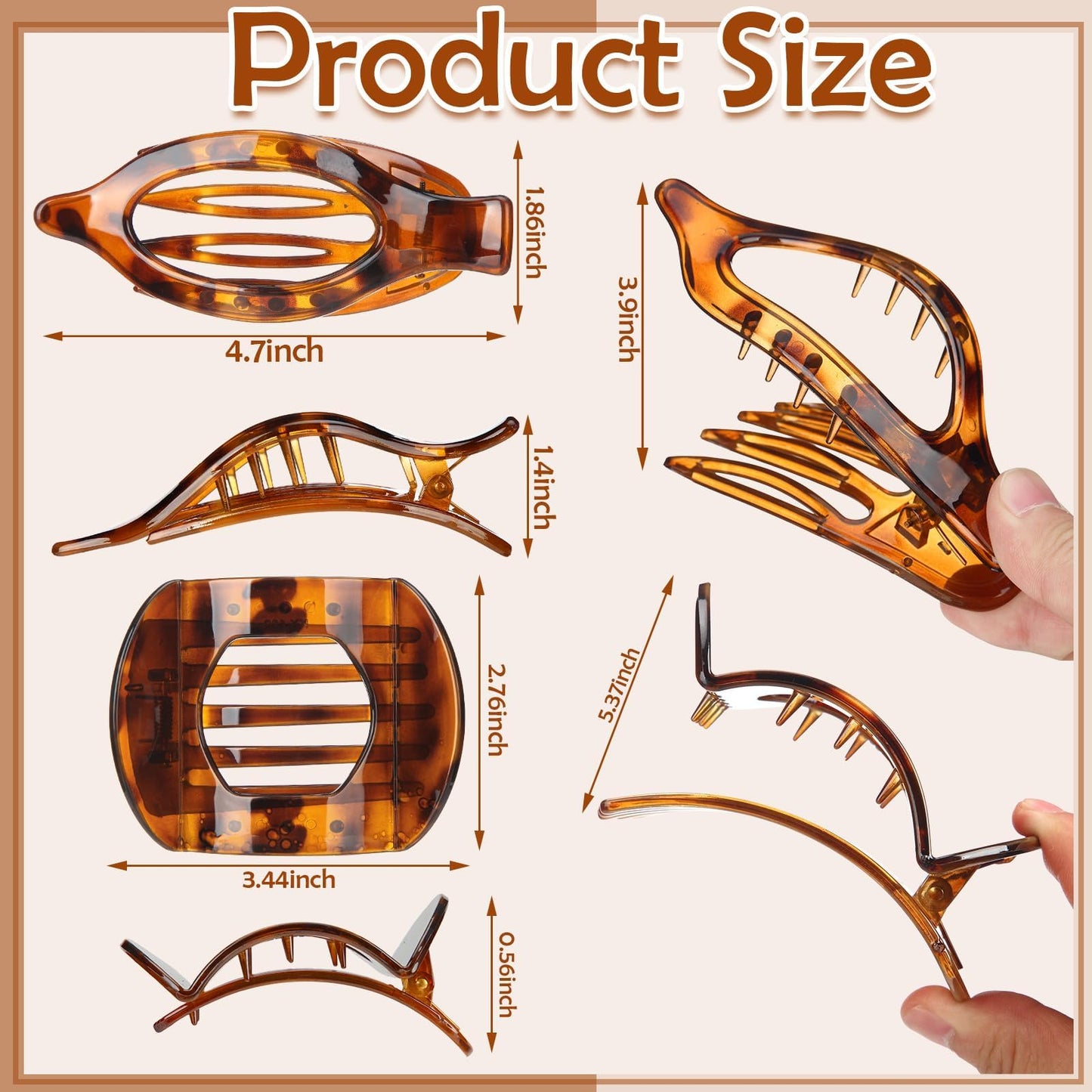 8 Pcs Flat Hair Clips for Women, 2 Styles Large Flat Claw Clips for Women, Strong Hold Non-slip French Hair Clips for Thick Thin Hair, Neutral Color WN420
