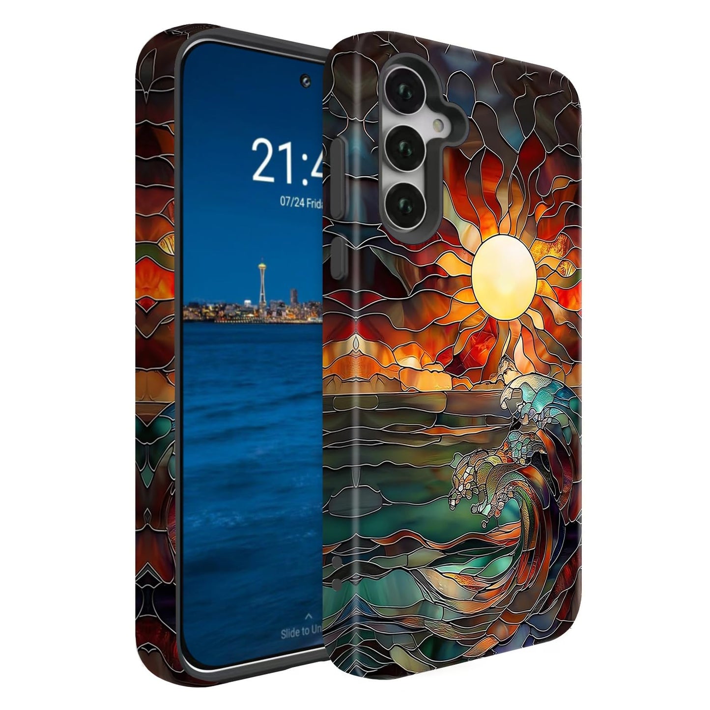 Compatible for Samsung Galaxy A15 5G Case, Dual Layer Heavy Duty 2 in 1 Shockproof Protective Phone Case,Burnt Wood American Flag WN420