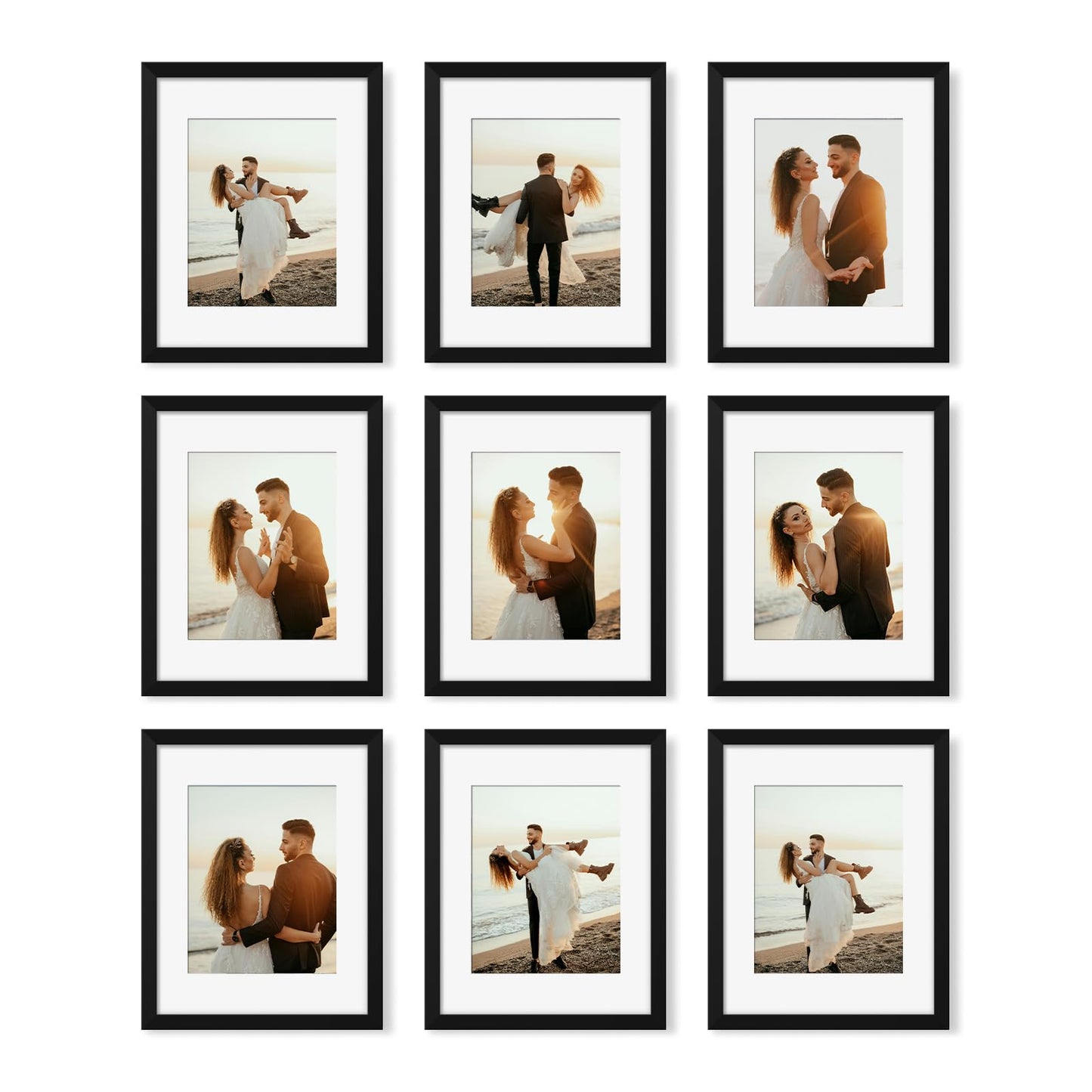 YESKAY 8x10 Picture Frame Set of 9, Display Pictures 5x7 with Mat or 8 x 10 Without Mat, Multi Photo Frames for Wall Mounting or Table Top Display, Blue BST326H
