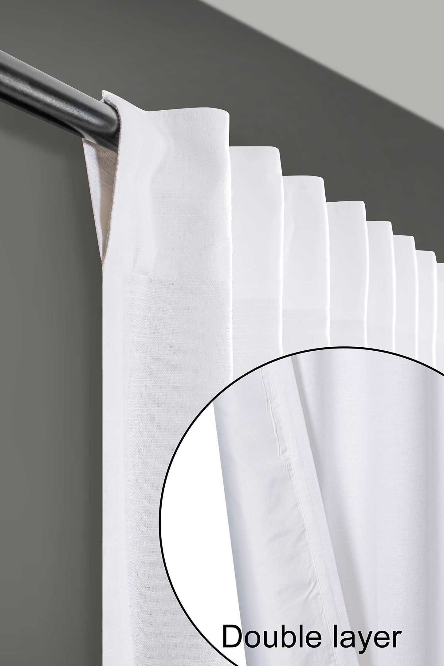 Bedding Craft Curtains 63 Inch Length - White Poly Cotton Slub Drapes with Tab Top, Set of 2, Ideal for Bedroom, Living Room, and Office_ 50x63 inch BST220