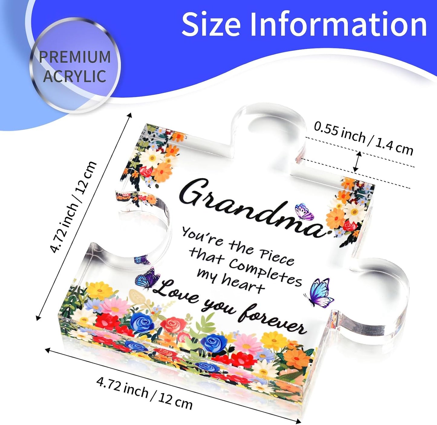 ADDWel Mothers Day Gifts for Grandma - Great Grandma Gifts from Grandkids - Cute Presents for Grandma Birthday Christmas Stocking Stuffers Thanksgiving - Fancy Engraved Acrylic Block Puzzle Piece BST326H