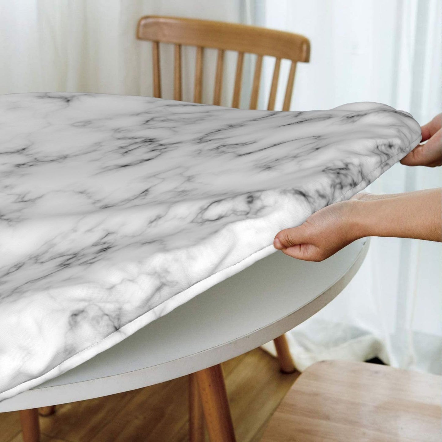 Blue Marble Rectangle Tablecloth with Elastic Edge, 5FT Table Cloths Washable Reusable Rectangular Table Cover for Kitchen Dining Party, 60" L X 30" W BST202