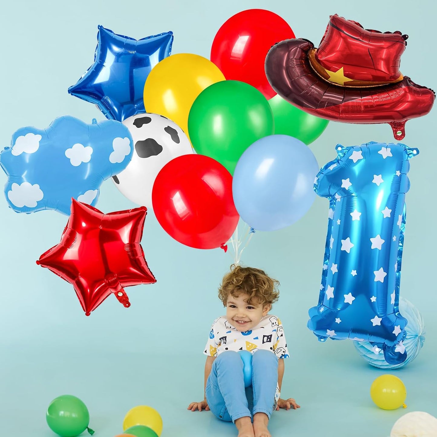 11-Pack Cowboy Theme Balloon Set, Farm Theme Decorations, Balloons with Hats and Clouds, Boys and Girls Birthday Party Supplies (1) BST202