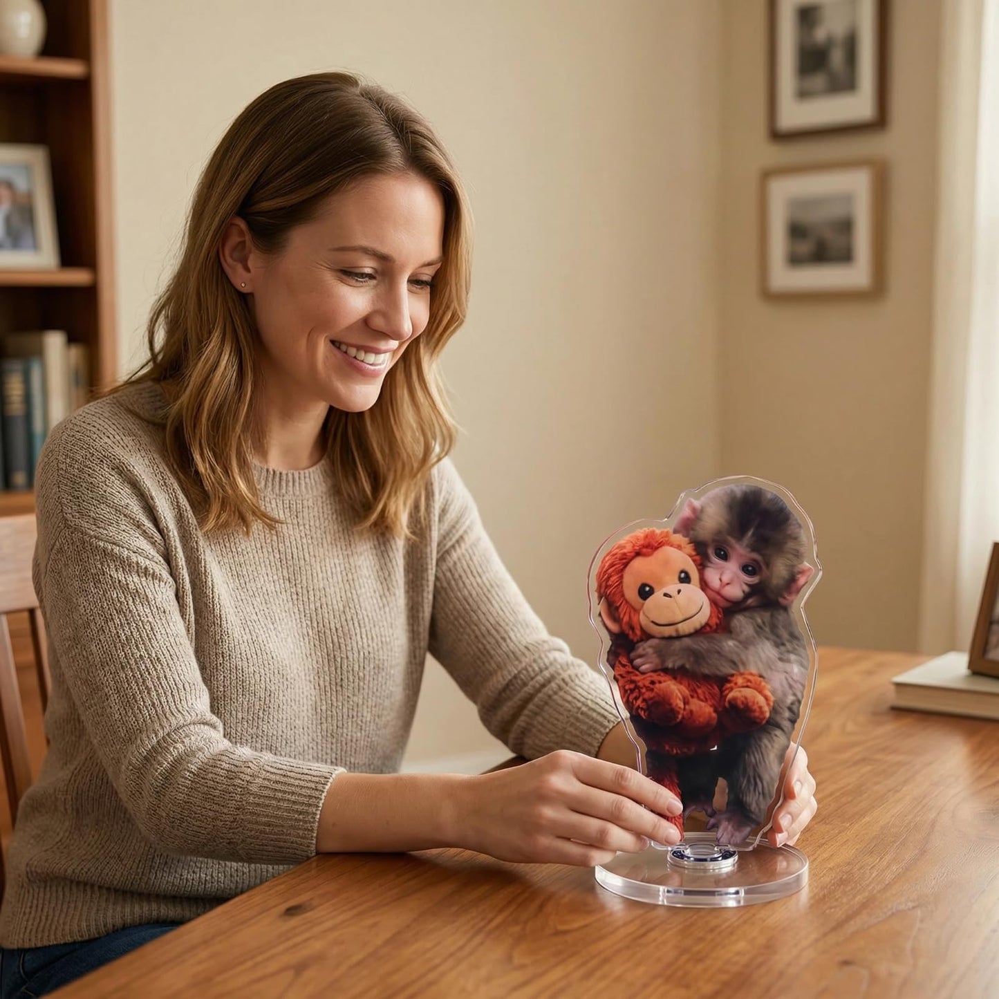 3-Pack Protect Punch Monkey Rotating Acrylic Display Plaque of Cute Monkey Toy for Desktop,Car Accessories and Gift,Rotatable, with Base (Beown) (ABC) BST202