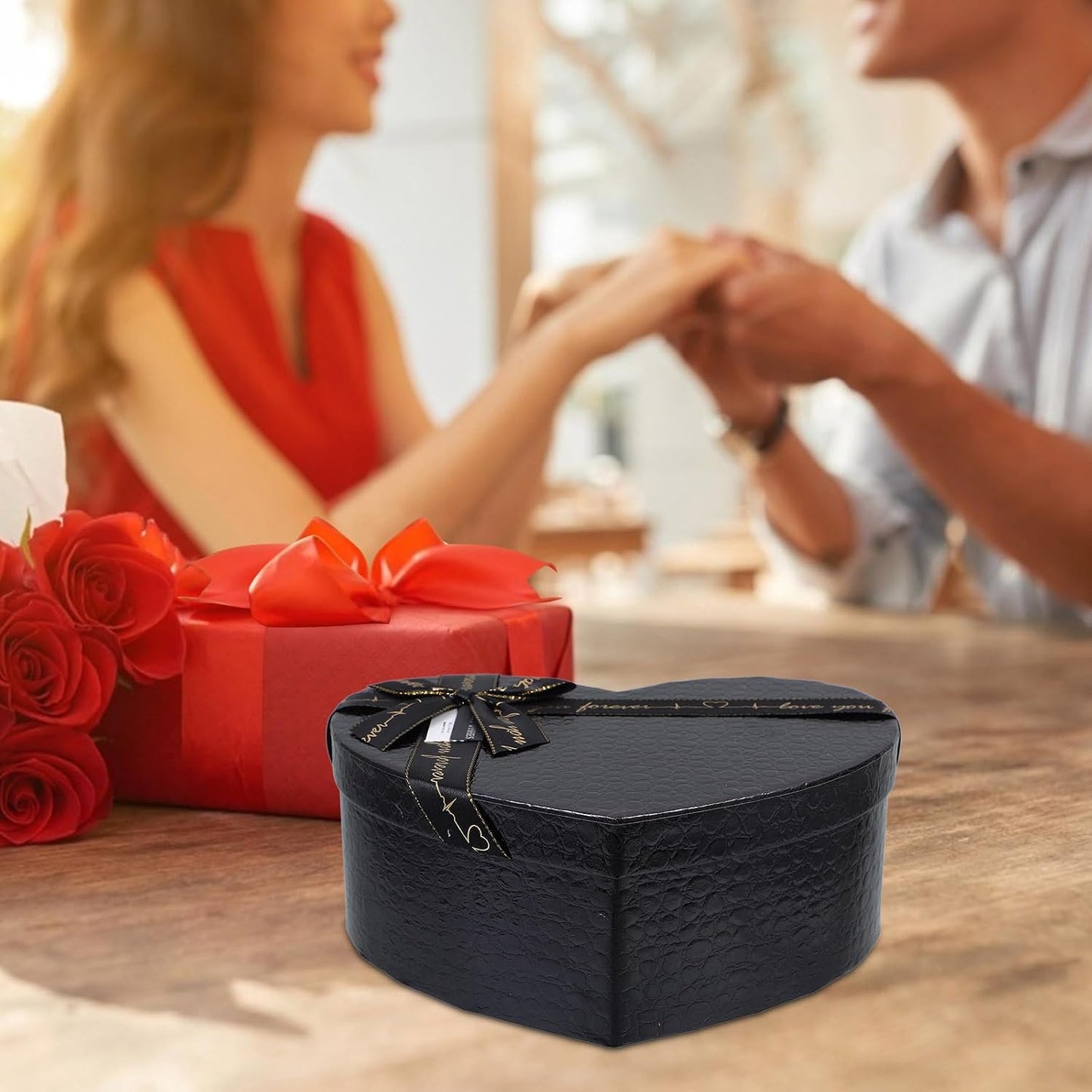 SHINEOFI Black Heart Shaped Box Valentine's Day Mother's Day Wedding Birthday Present Box for Jewelry Chocolates Flowers Packaging 9.06X6.89X3.54 Inches BST326H