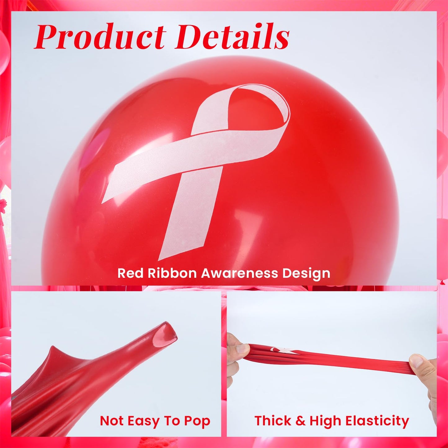 100 Pcs Red Ribbon Awareness Balloons 12 Inch Latex Red White Printed Balloon Arch Kit for Heart Health Fundraisers Community Campaigns Red Ribbon Week School Event Supplies BST220