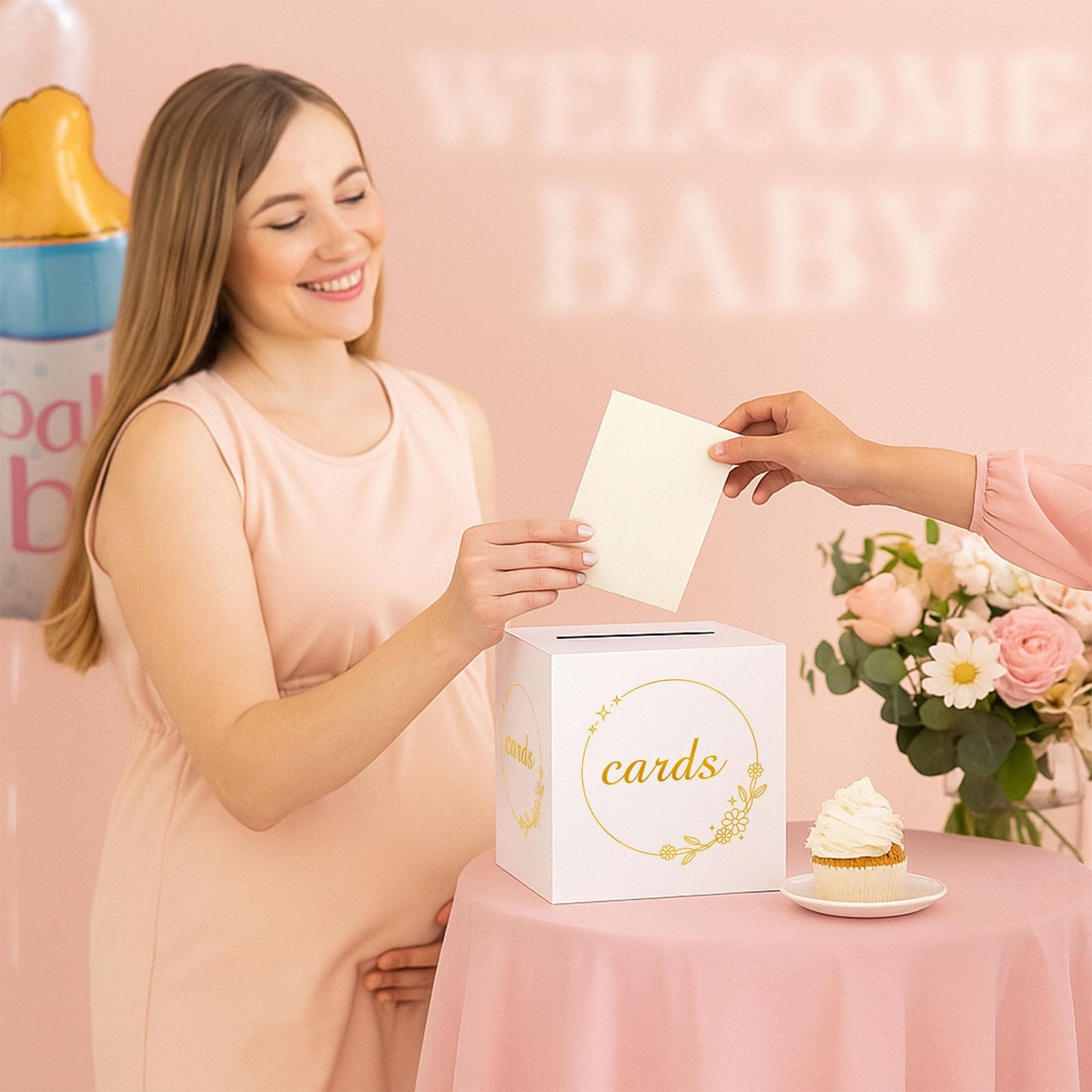 1 Pack White and Gold Wedding Card Box for Party Graduation Bridal Baby Shower Retirement Decorations Cardboard Birthday Card Holder Raffle Ballot Voting Box with Slot 7.8 x 7.8 x 7.8 In BST220