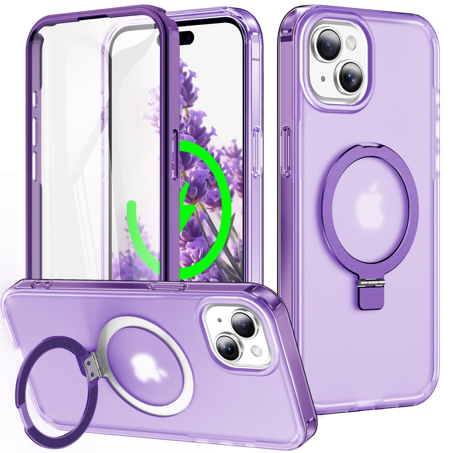 for iPhone 13 Pro Full Body Shockproof Case with Magnetic Invisible Stand [Compatible with MagSafe] Built-in Screen Protector Military Drop ProtectionTranslucent Phone Cover -Hot Pink WN420